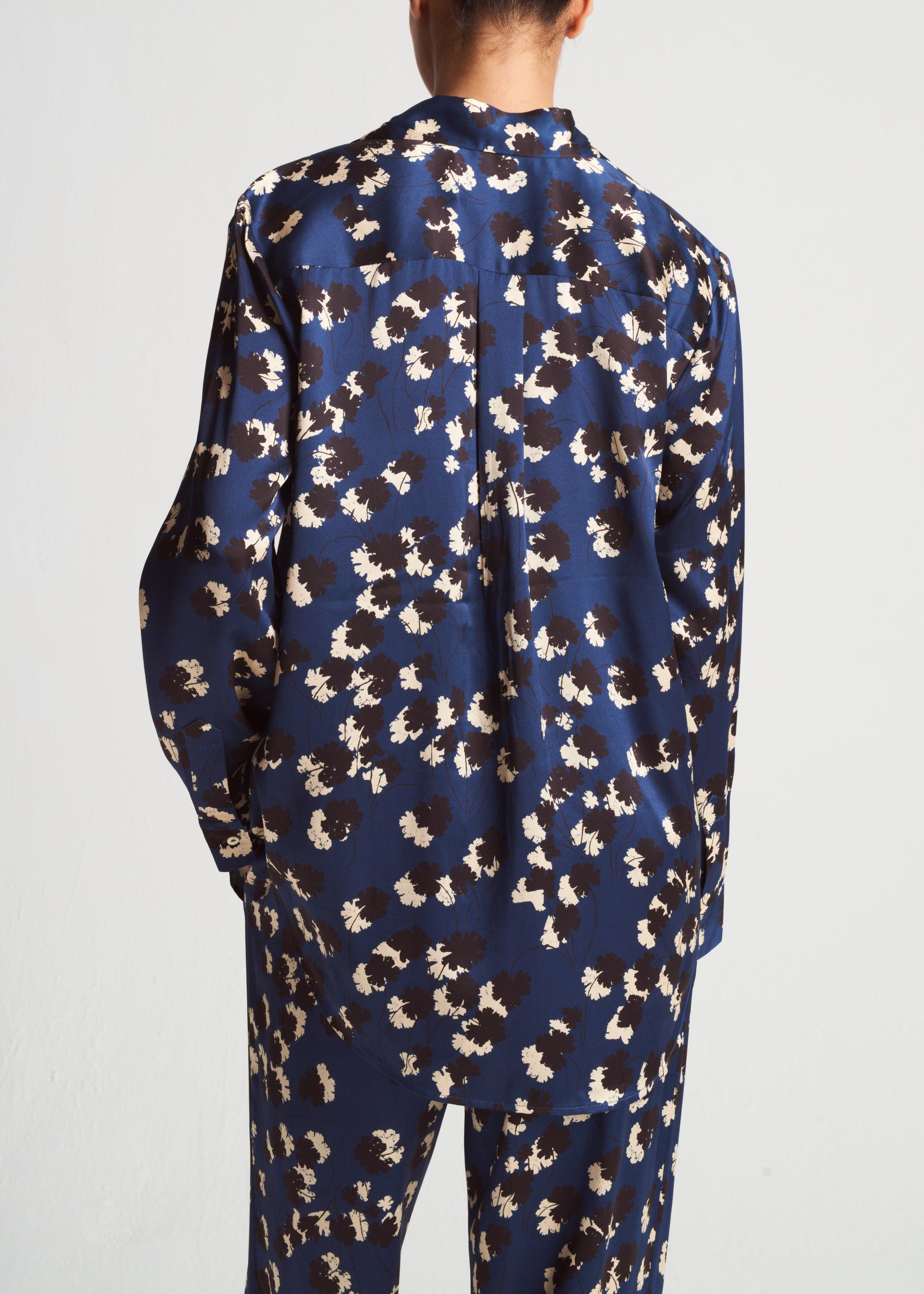 London Geranium Navy Silk Charmeuse Pyjama Top