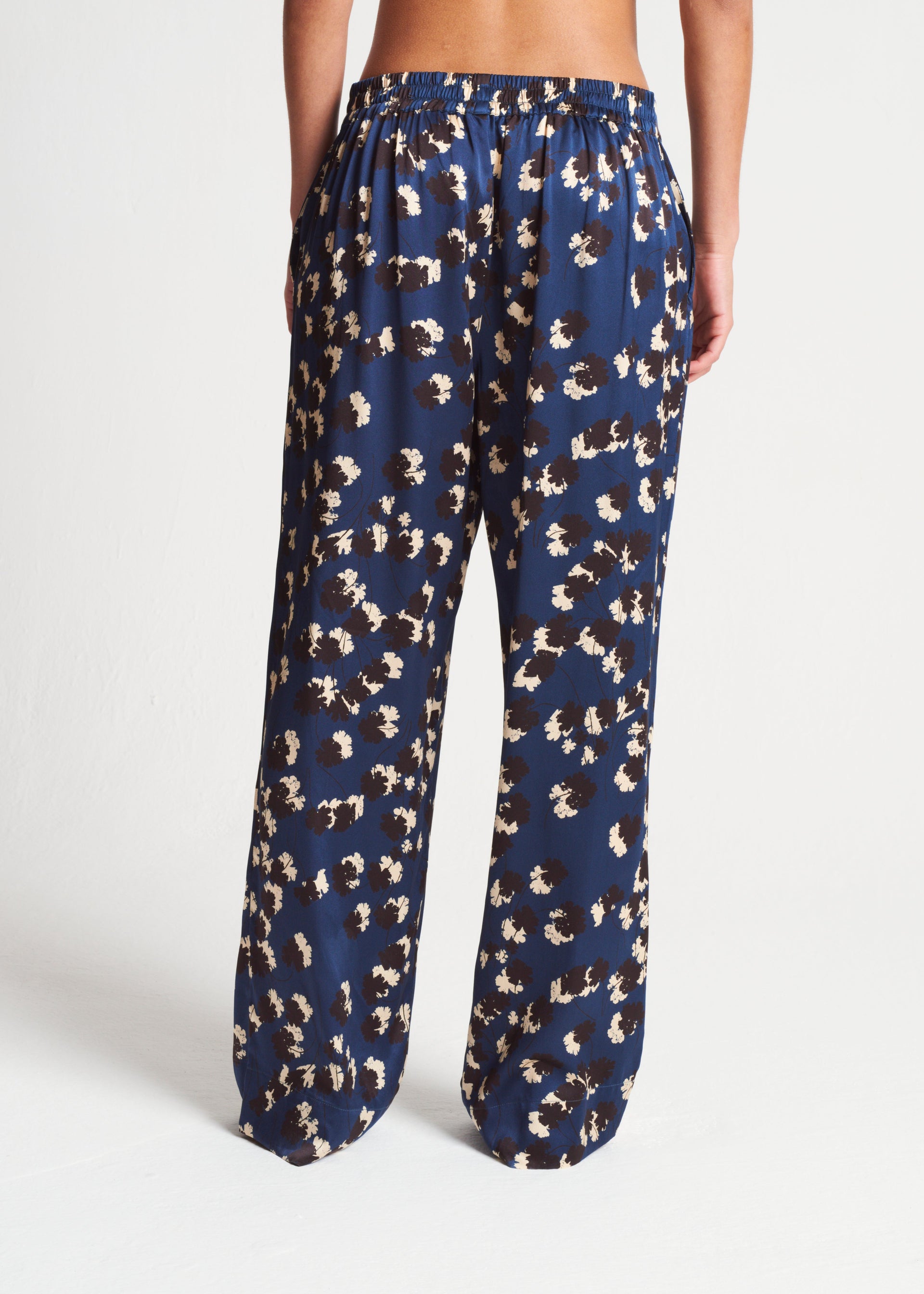 London Geranium Navy Silk Charmeuse Pyjama Bottom
