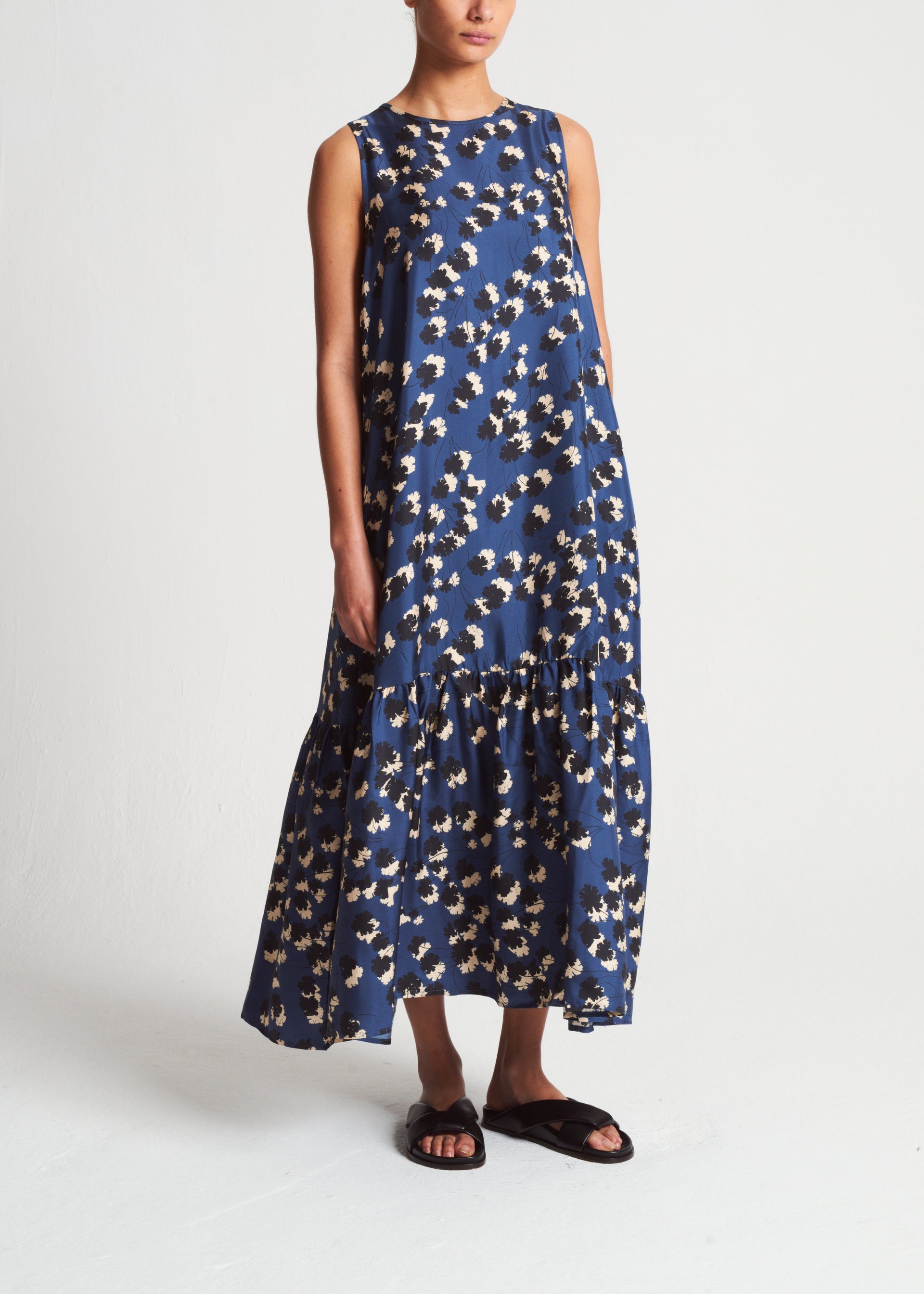 Rhea Geranium Navy Silk Twill Dress
