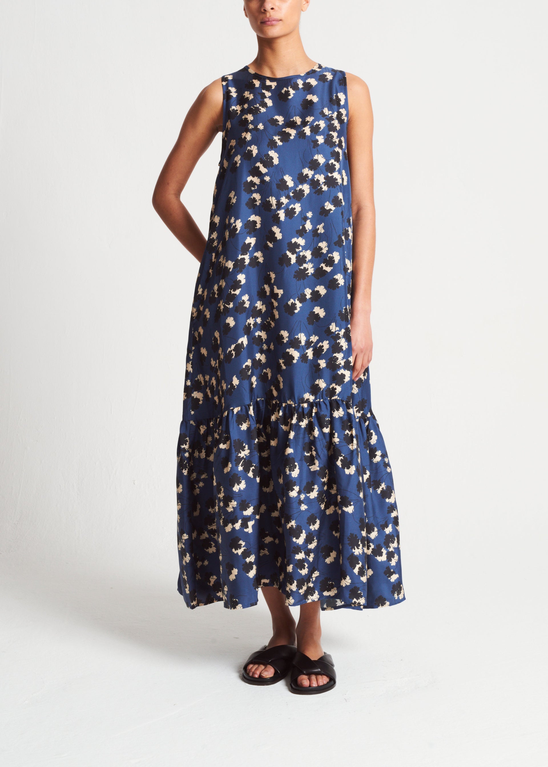 Rhea Geranium Navy Silk Twill Dress