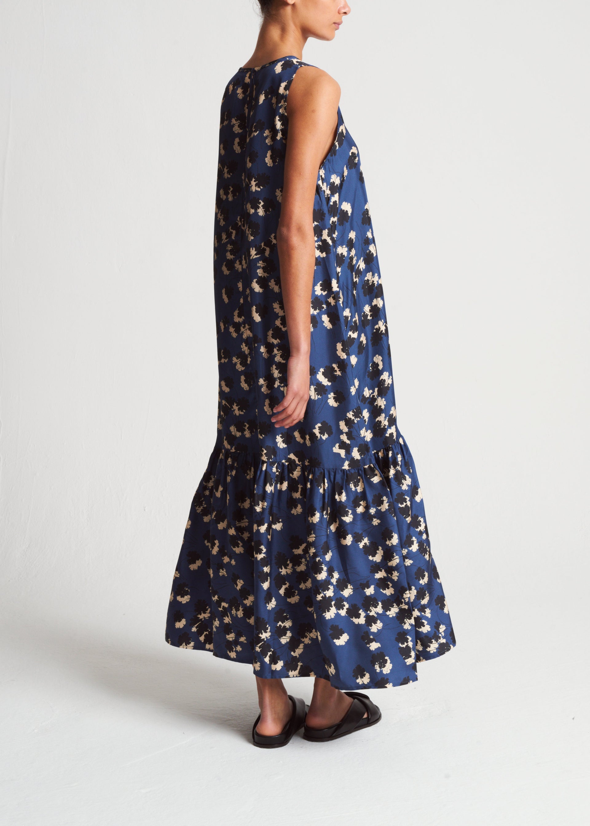 Rhea Geranium Navy Silk Twill Dress