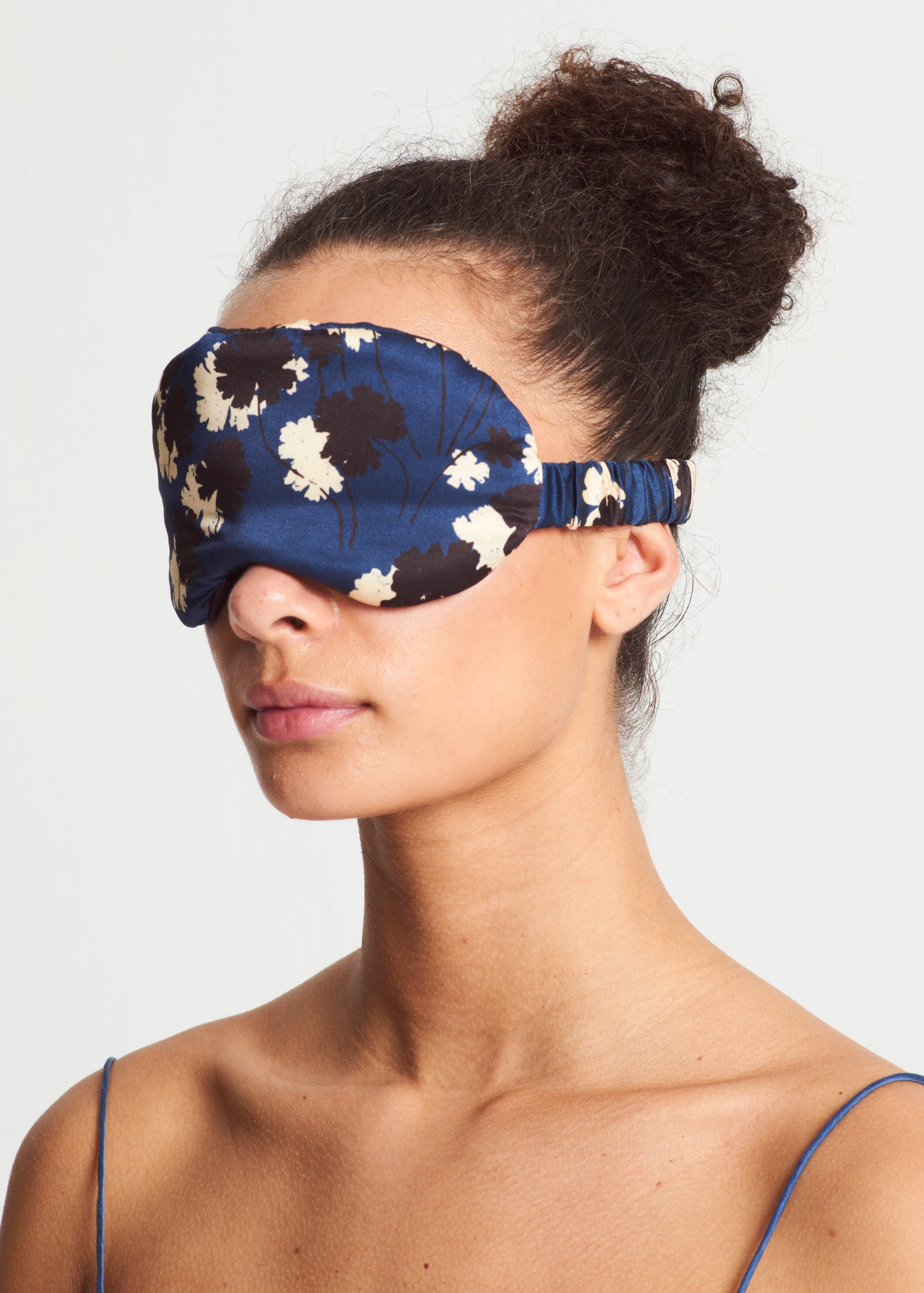 London Geranium Navy Silk Charmuse Eye Mask