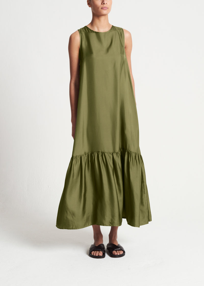 Rhea Dress Khaki Silk Twill