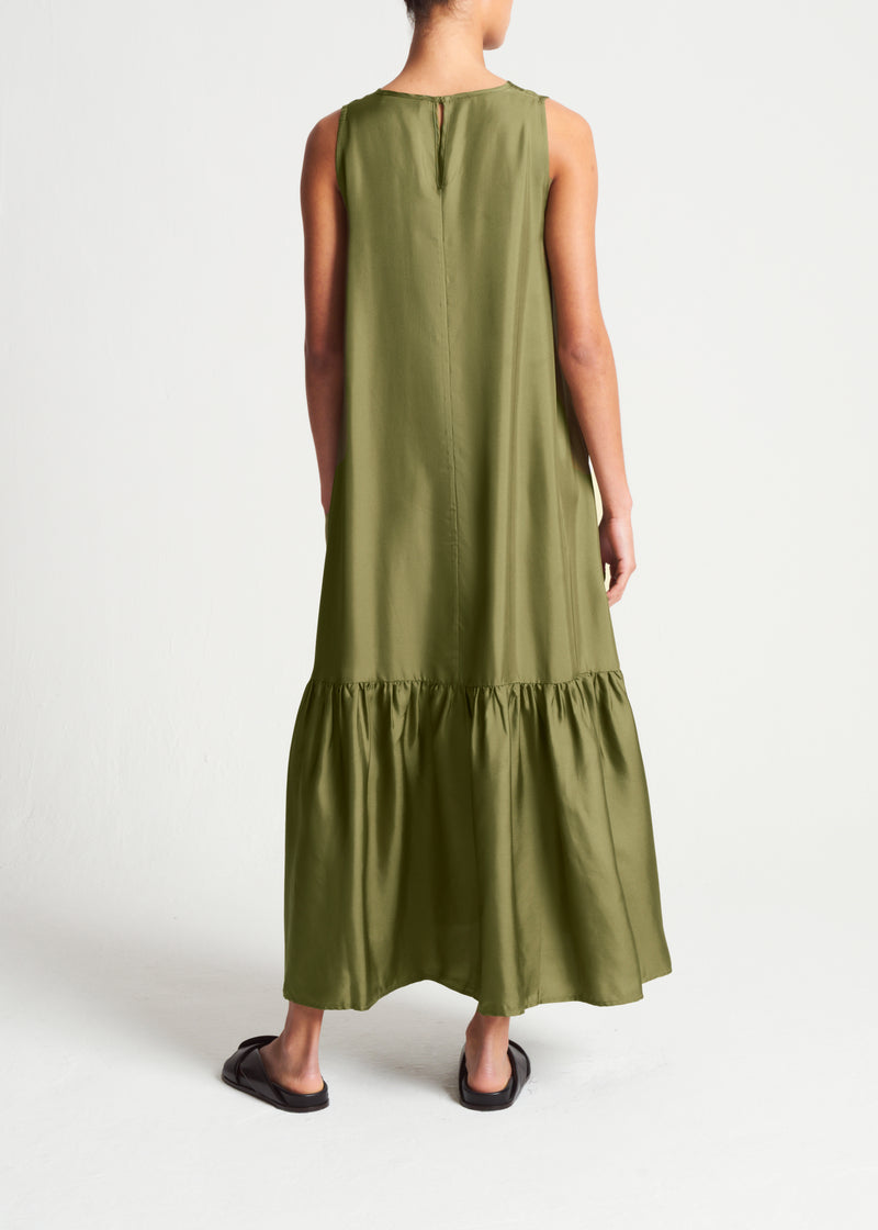 Rhea Khaki Silk Twill Dress