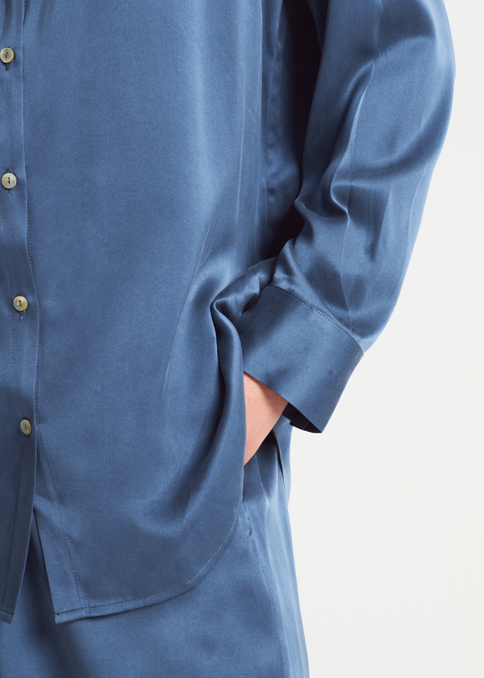 London Steel Blue Silk Charmeuse Pyjama Top