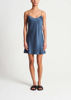 Lyon Mini Dress Steel Blue Silk Charmeuse