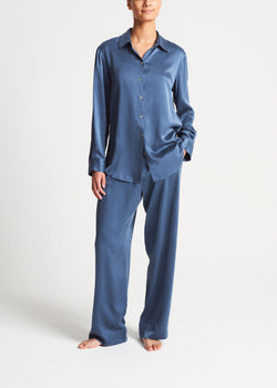 London Steel Blue Silk Charmeuse Pyjama Bottom