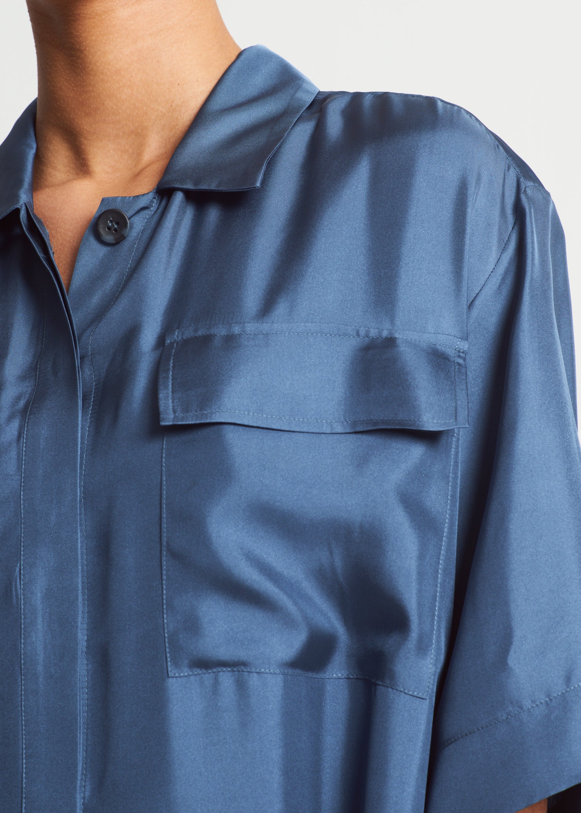Amina Steel Blue Silk Twill Dress