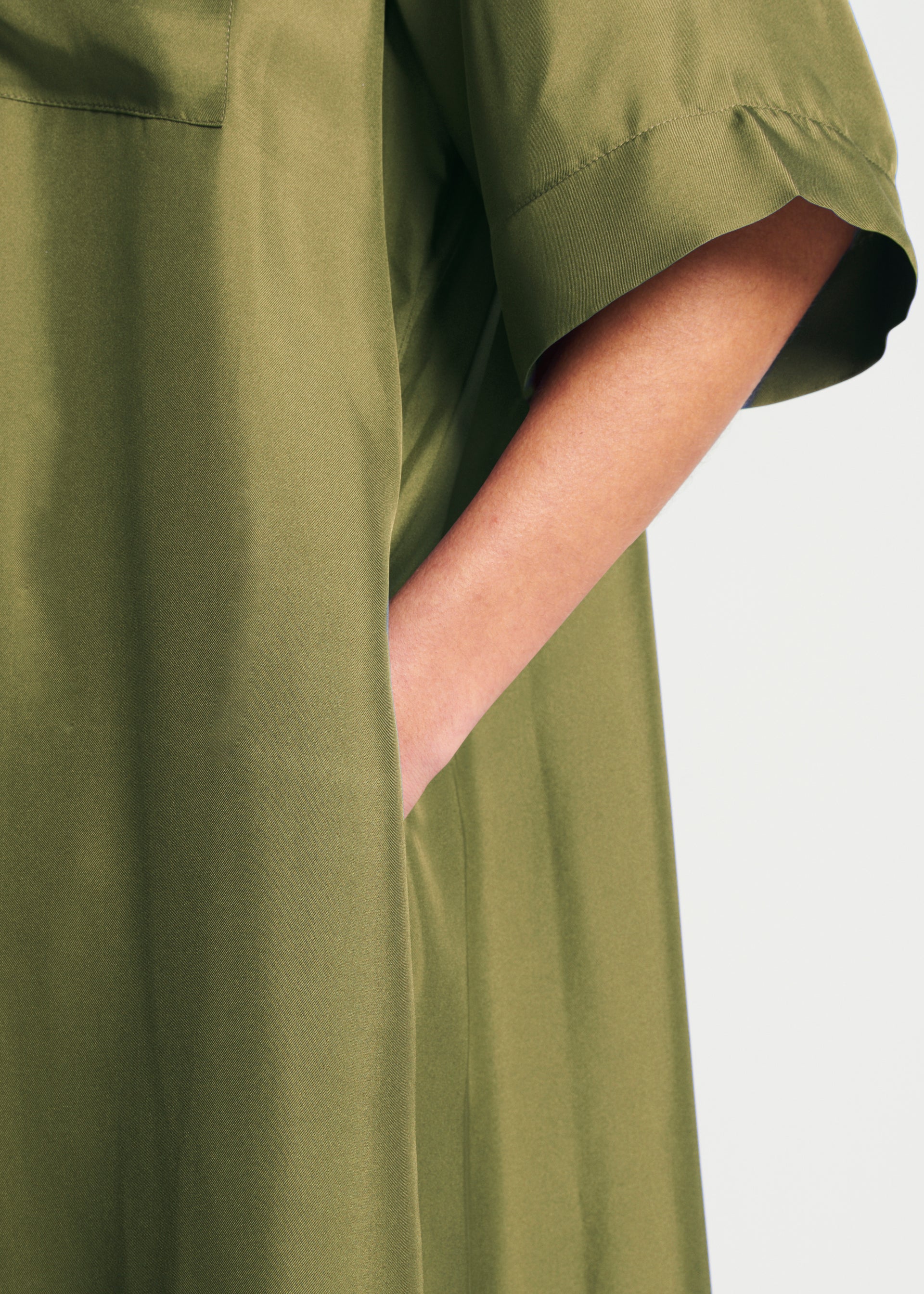 Amina Khaki Silk Twill Dress