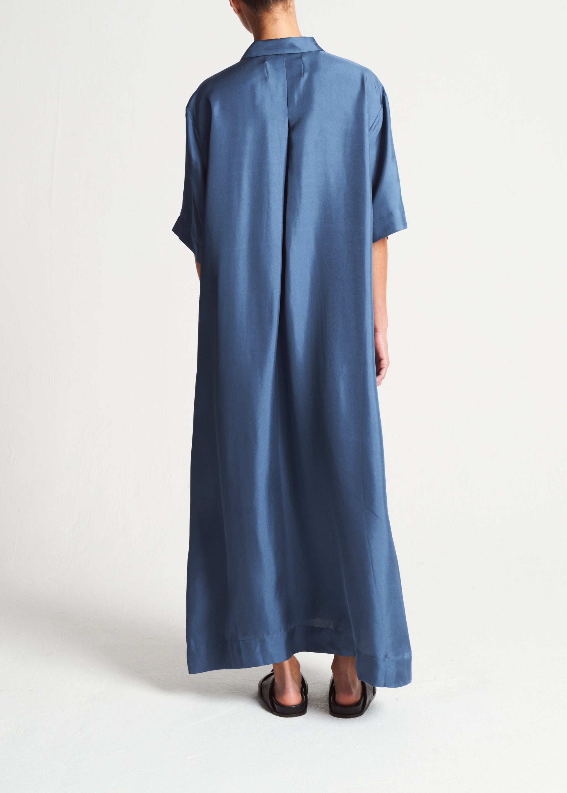 Amina Steel Blue Silk Twill Dress