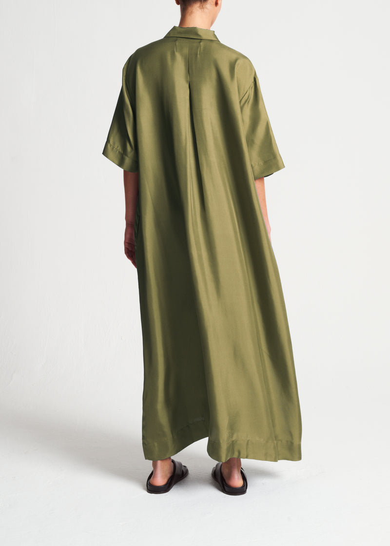 Amina Khaki Silk Twill Dress