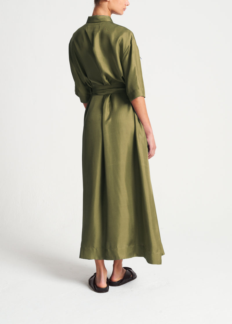 Amina Dress Khaki Silk Twill