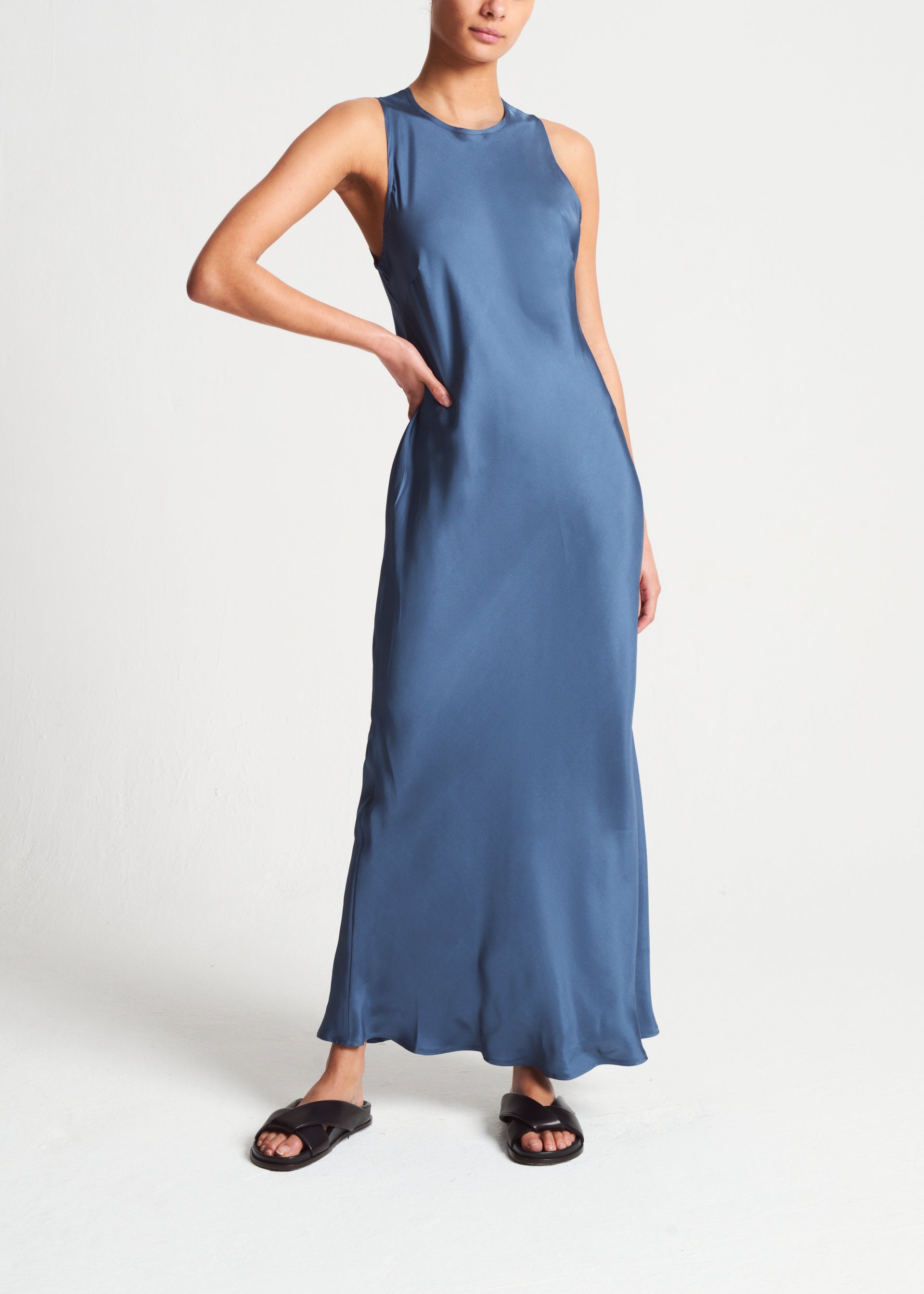Valencia Steel Blue Silk Twill Dress
