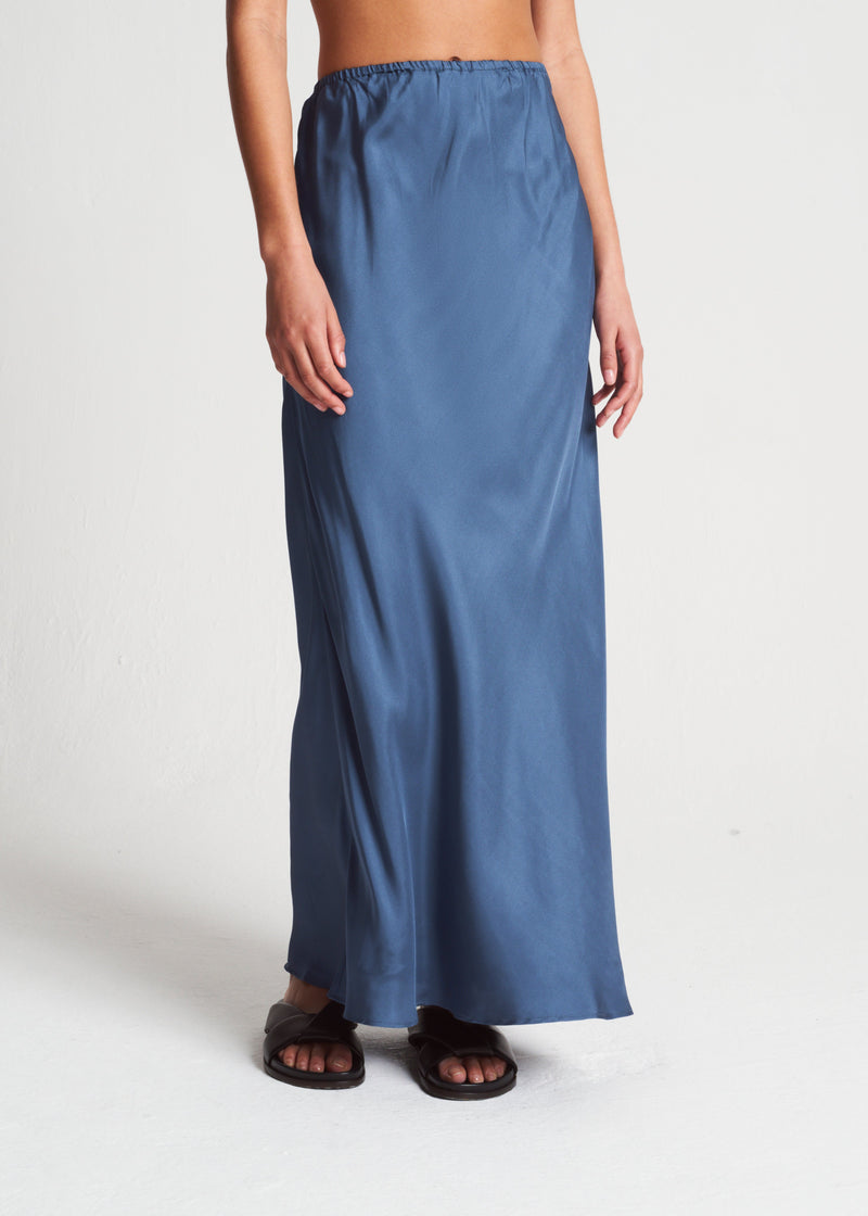 Cleo Steel Blue Silk Twill Skirt