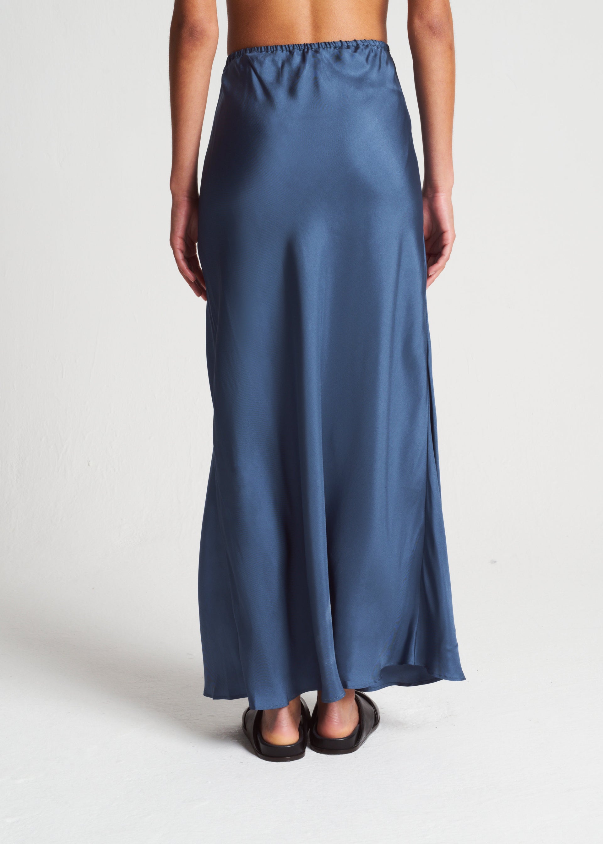 Cleo Steel Blue Silk Twill Skirt
