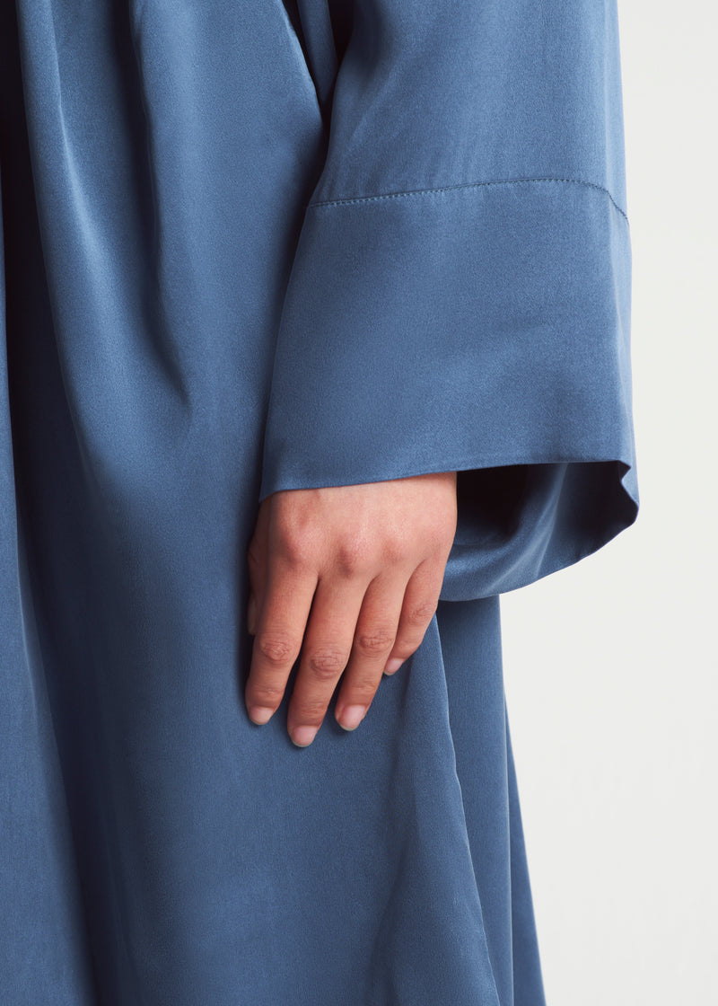 Athens Steel Blue Silk Charmeuse Robe