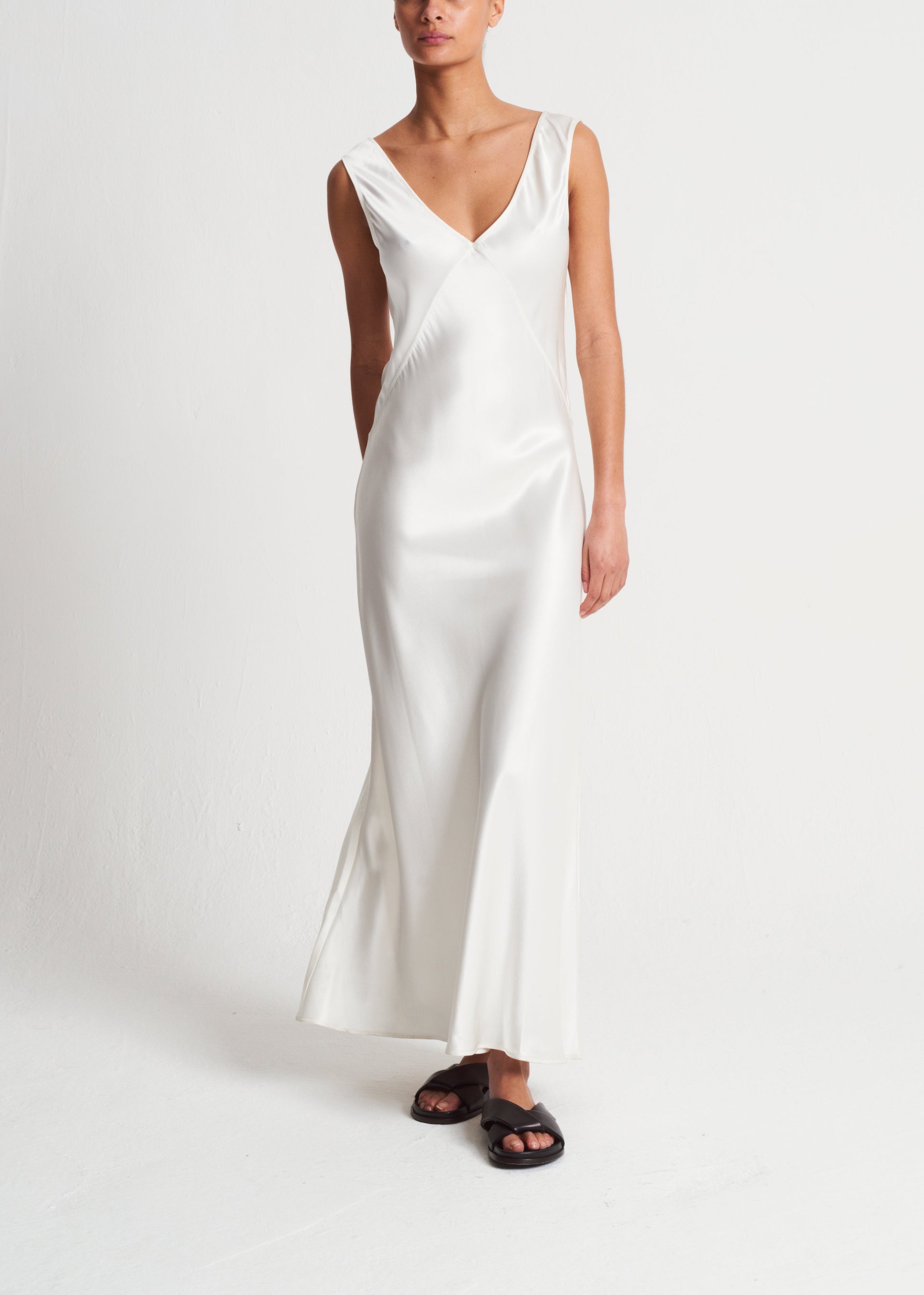 Bordeaux Ivory Heavy Silk Satin Long Dress