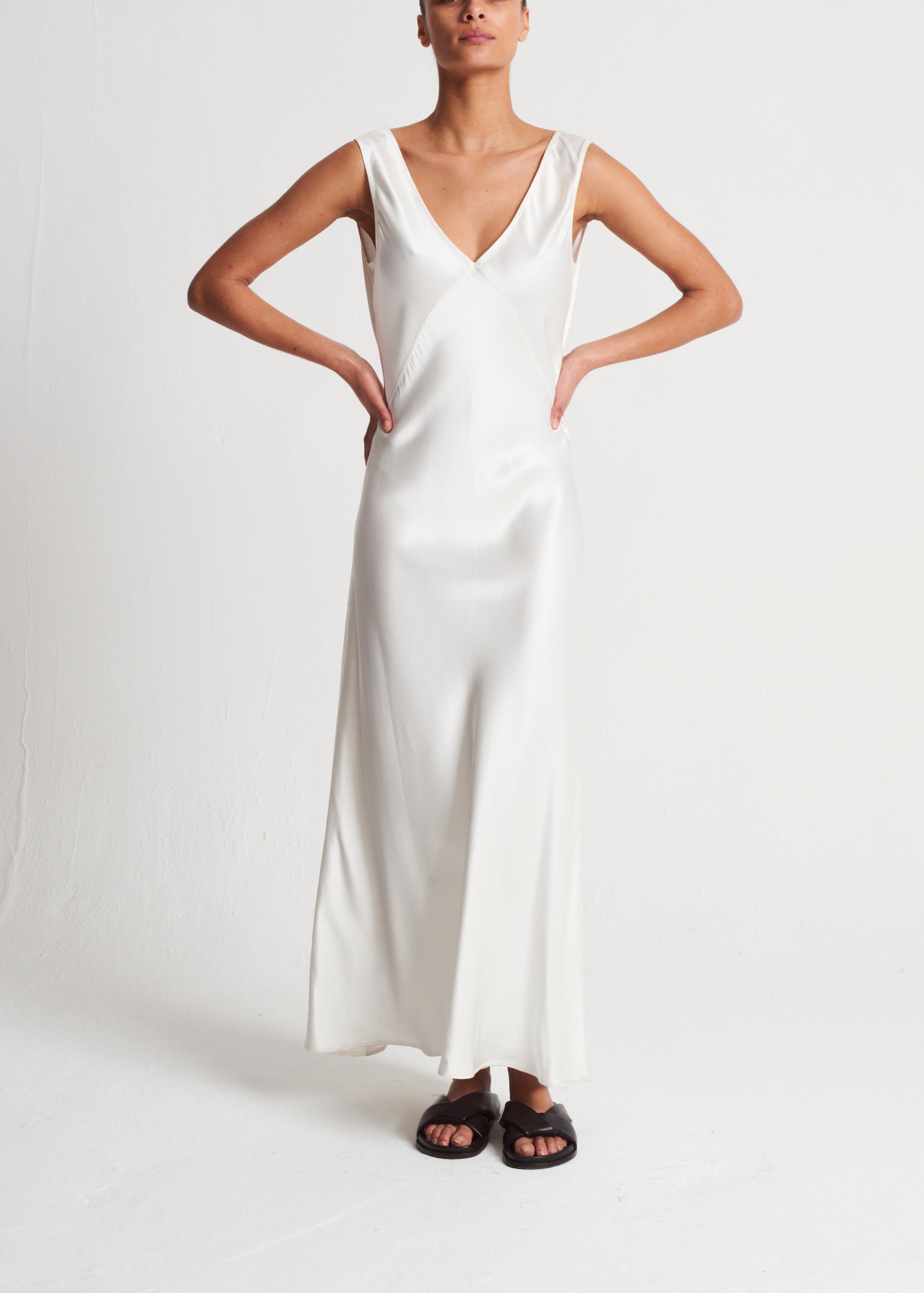 Bordeaux Ivory Heavy Silk Satin Long Dress