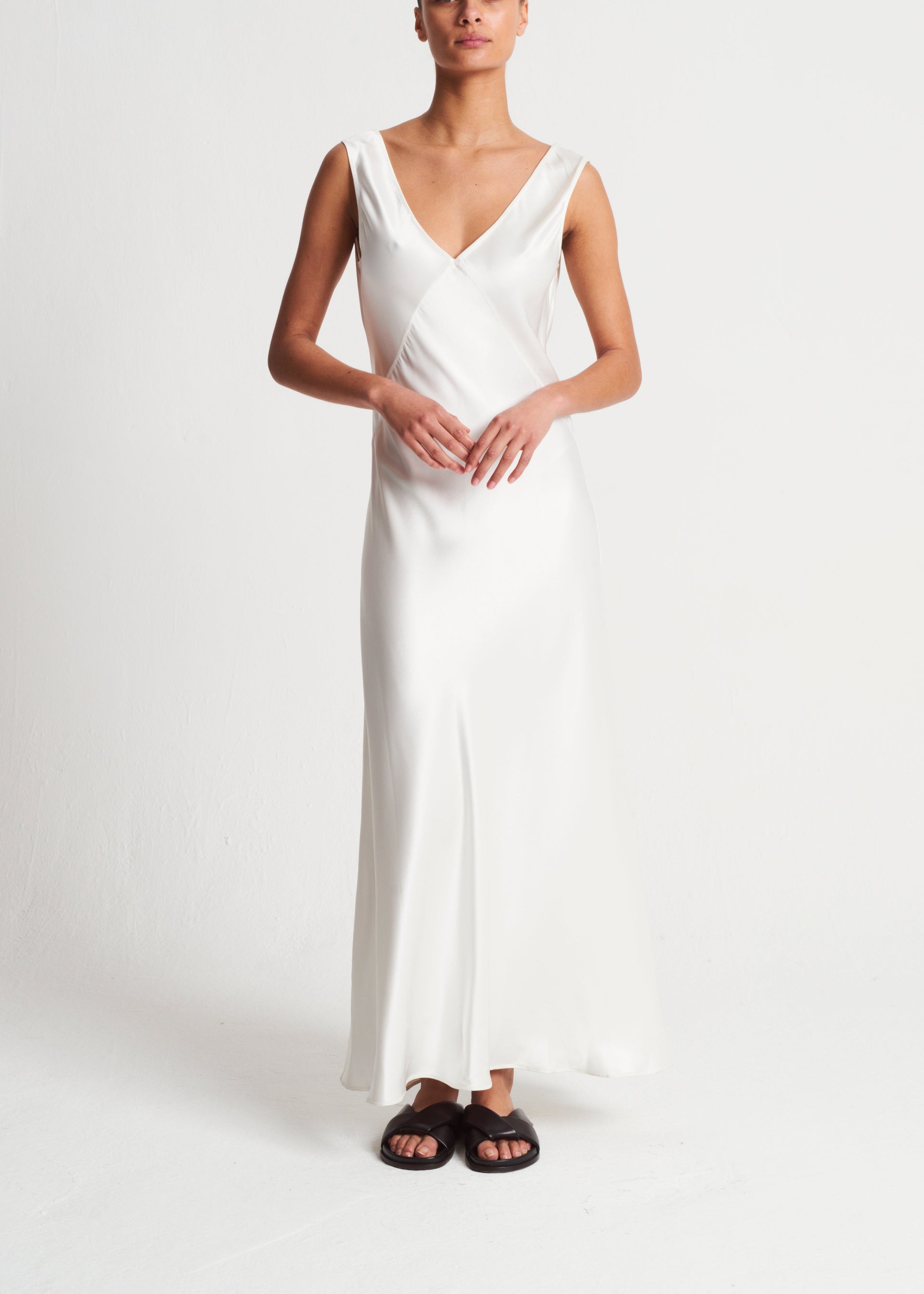 Bordeaux Ivory Heavy Silk Satin Long Dress