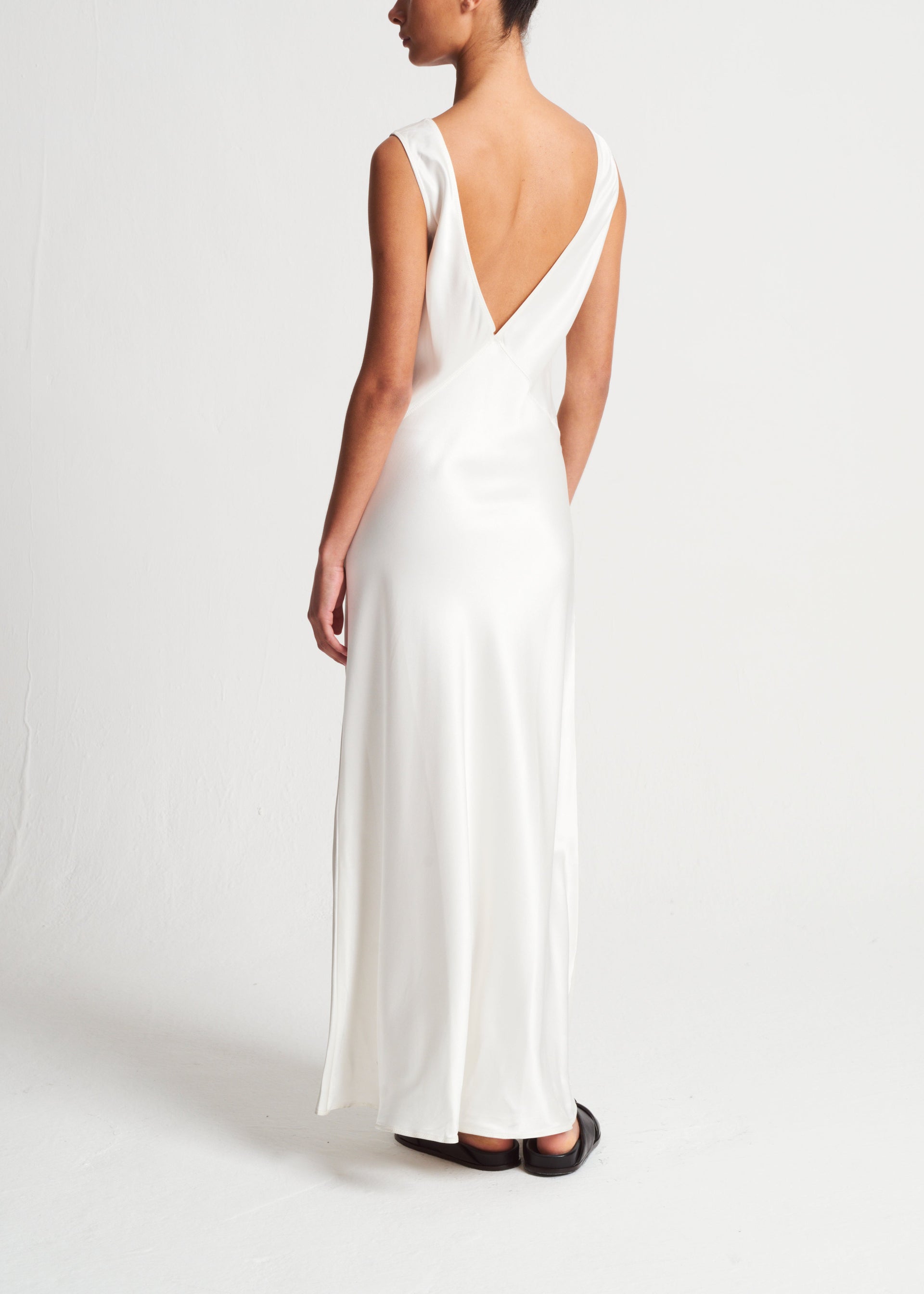 Bordeaux Ivory Heavy Silk Satin Long Dress