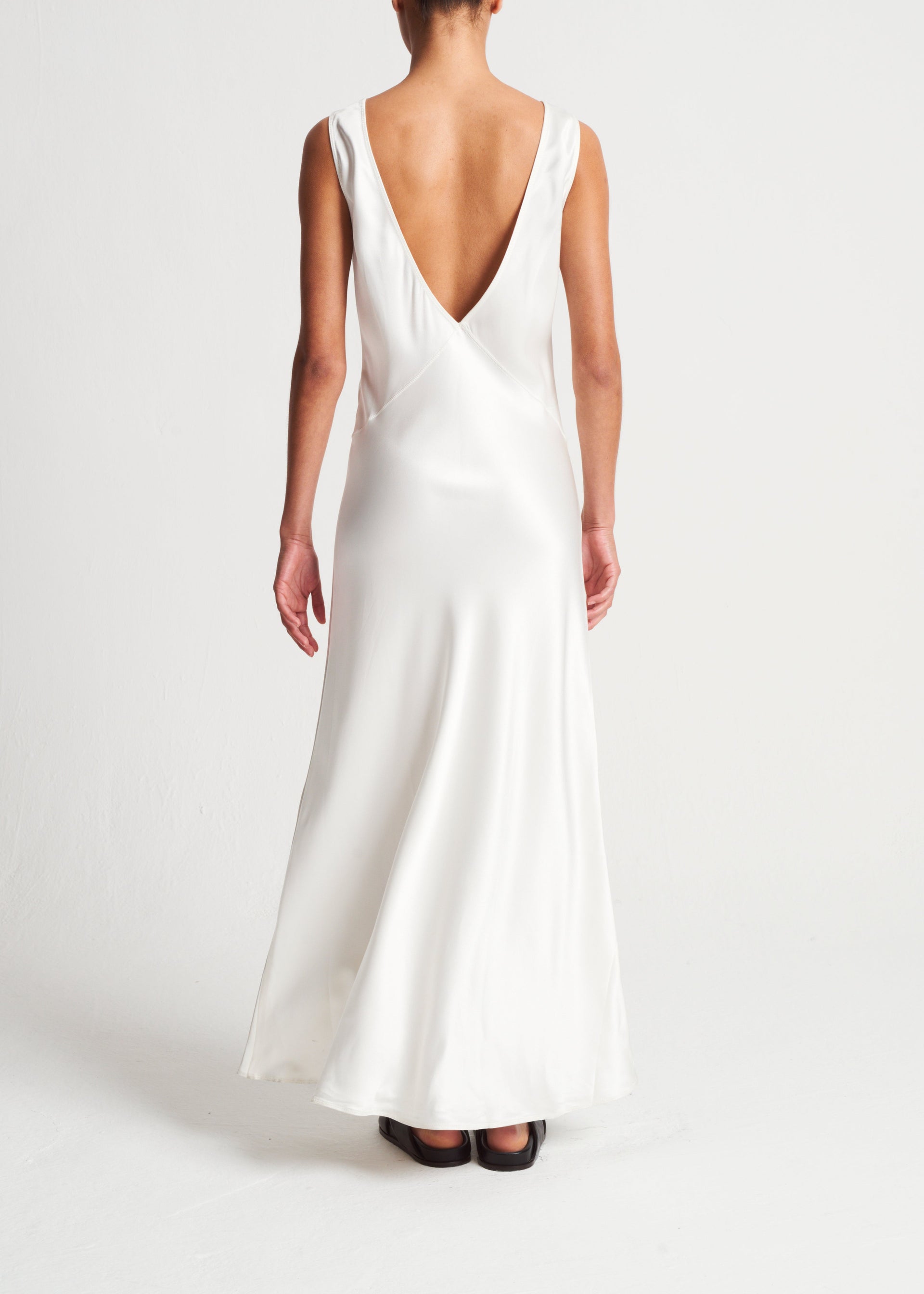 Bordeaux Ivory Heavy Silk Satin Long Dress