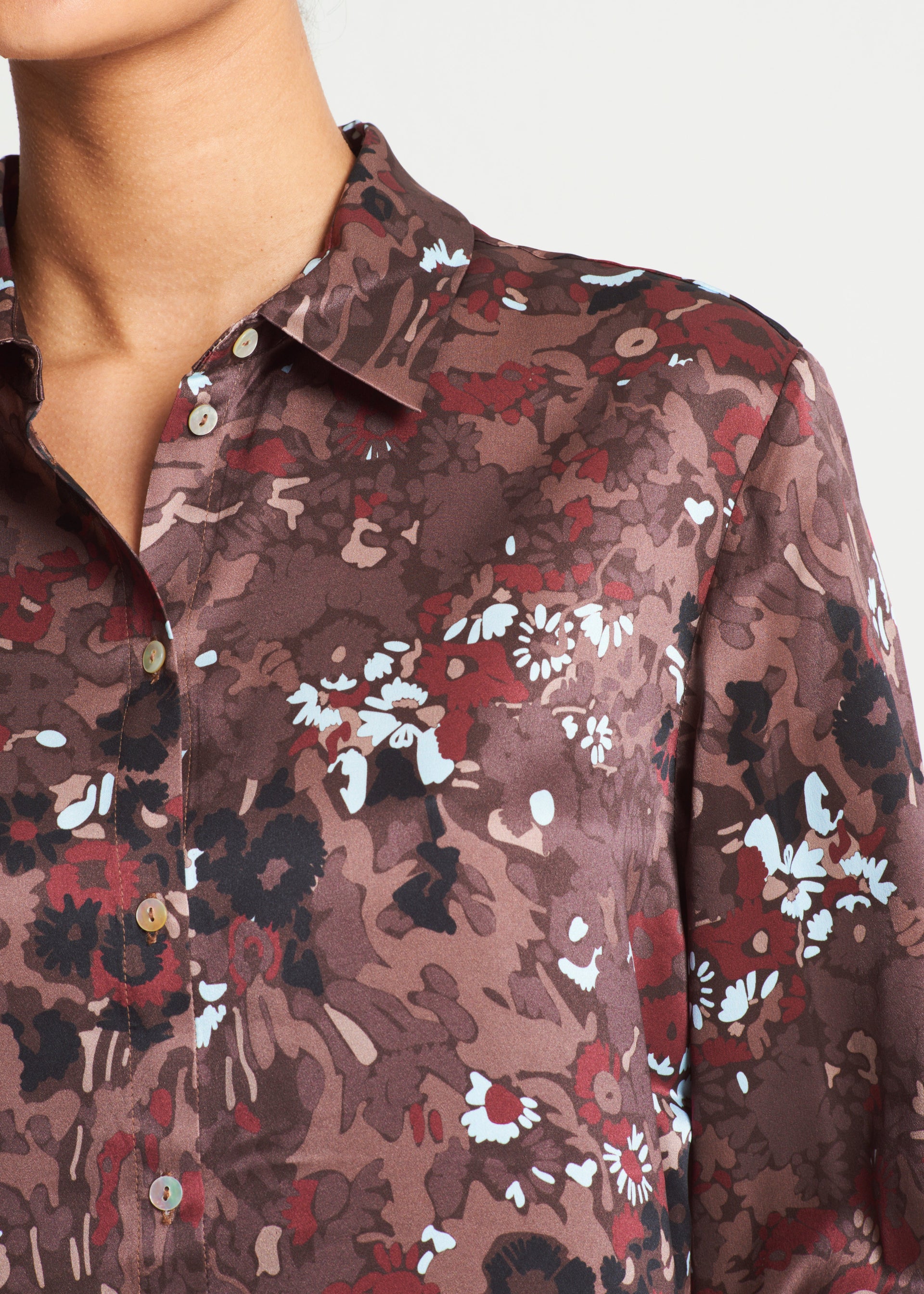 London Winter Flower Cocoa Silk Charmeuse Pyjama Top