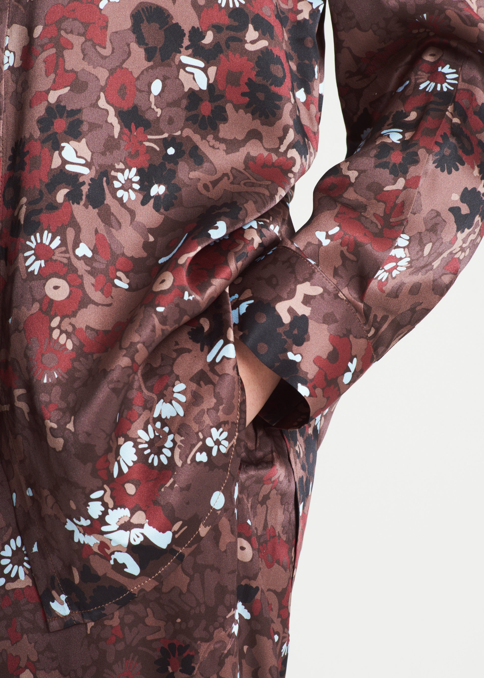 London Winter Flower Cocoa Silk Charmeuse Pyjama Top