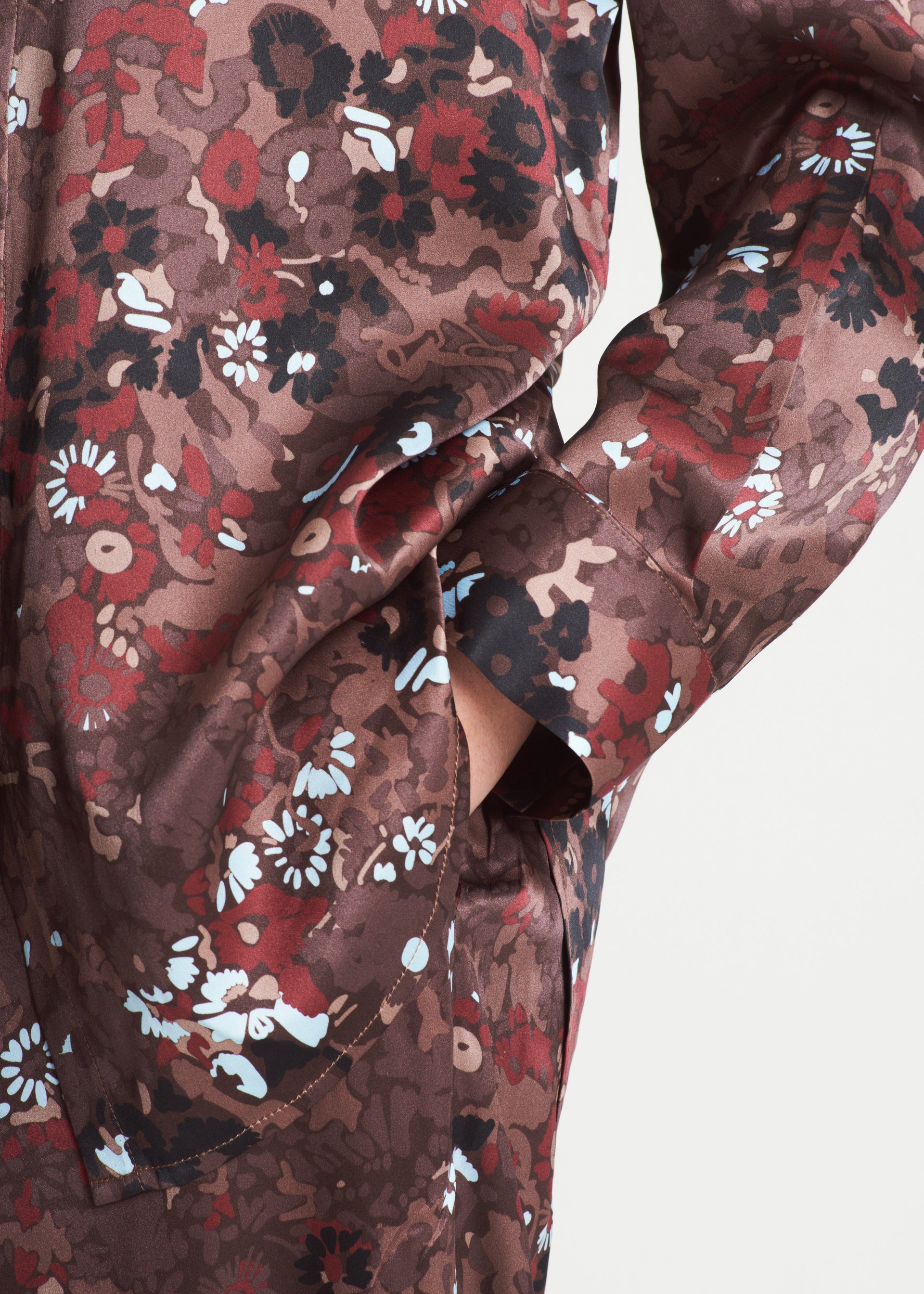 London Pyjama Top Winter Flower Cocoa Silk Charmeuse