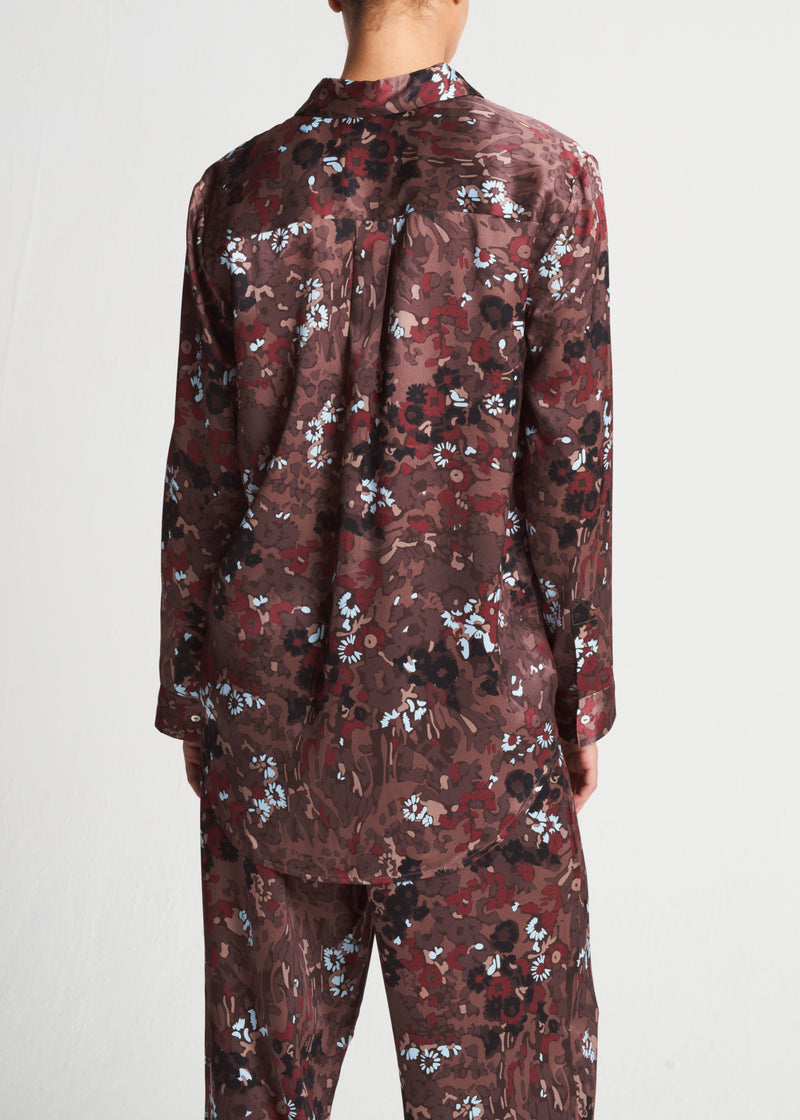 London Winter Flower Cocoa Silk Charmeuse Pyjama Top