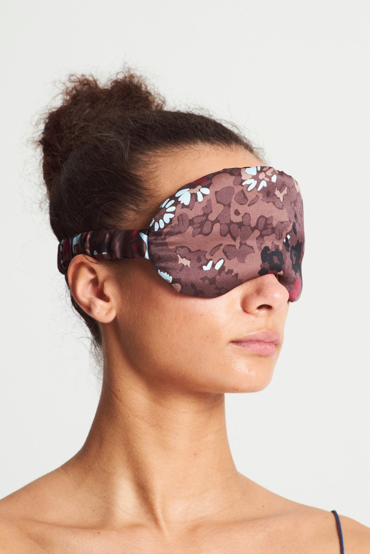 London Winter Flower Cocoa Silk Charmuse Eye Mask