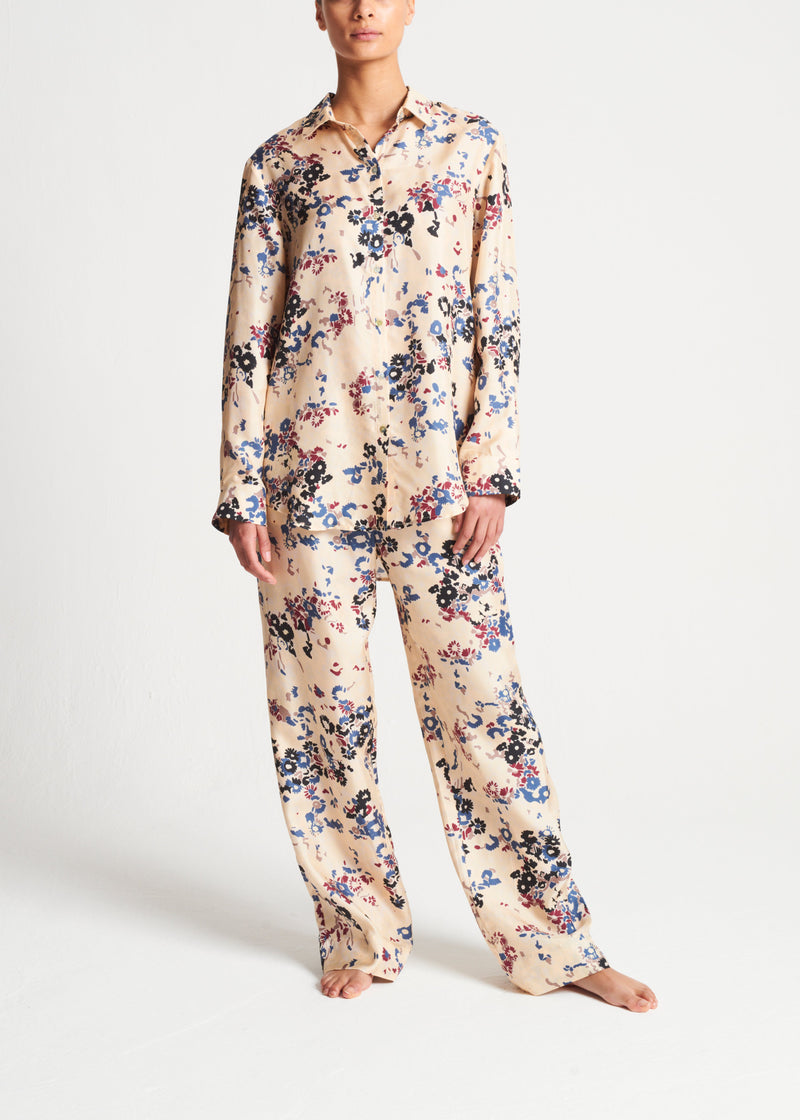 London Winter Flower Cream Silk Twill Pyjama Top