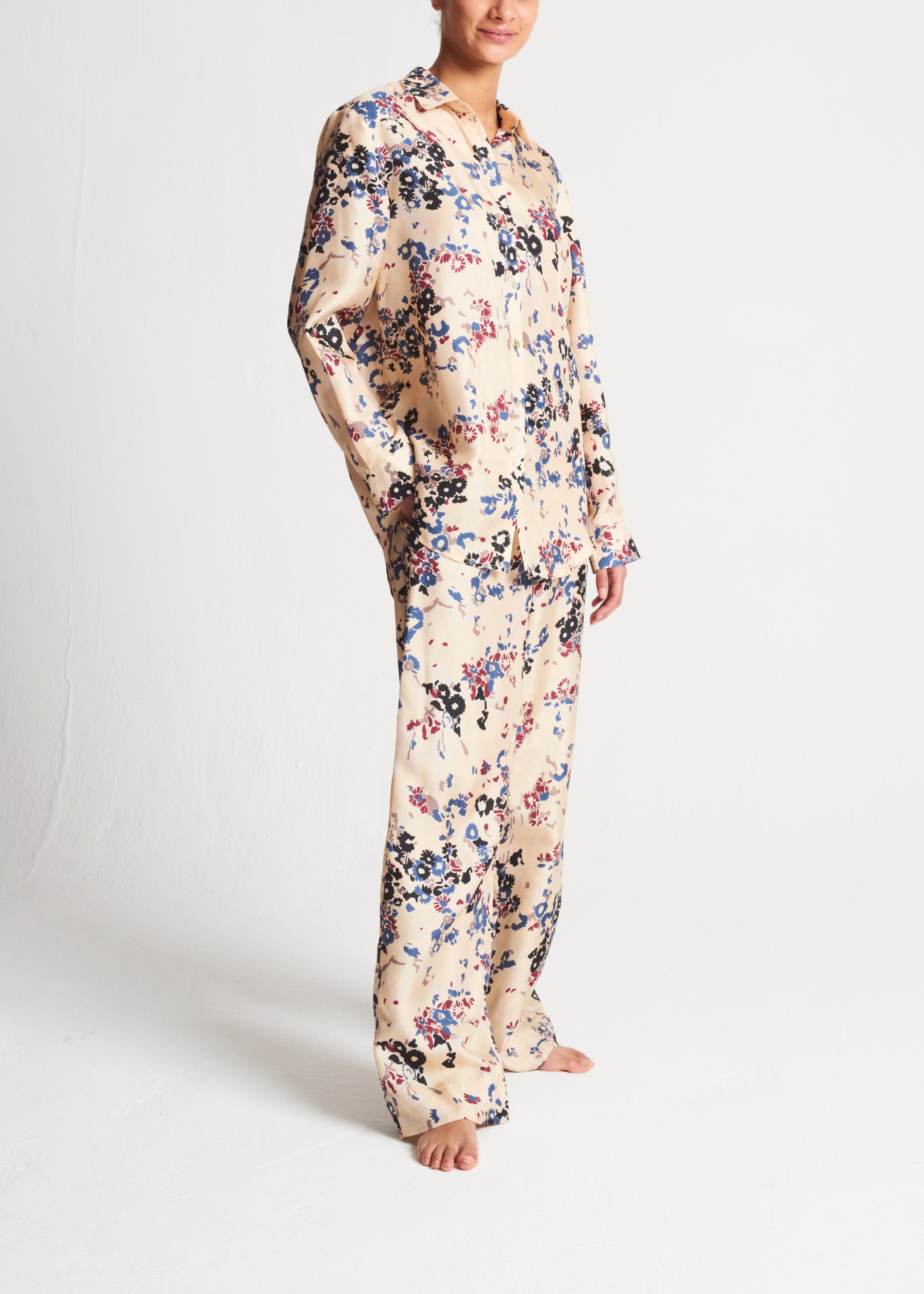 London Winter Flower Cream Silk Twill Pyjama Top