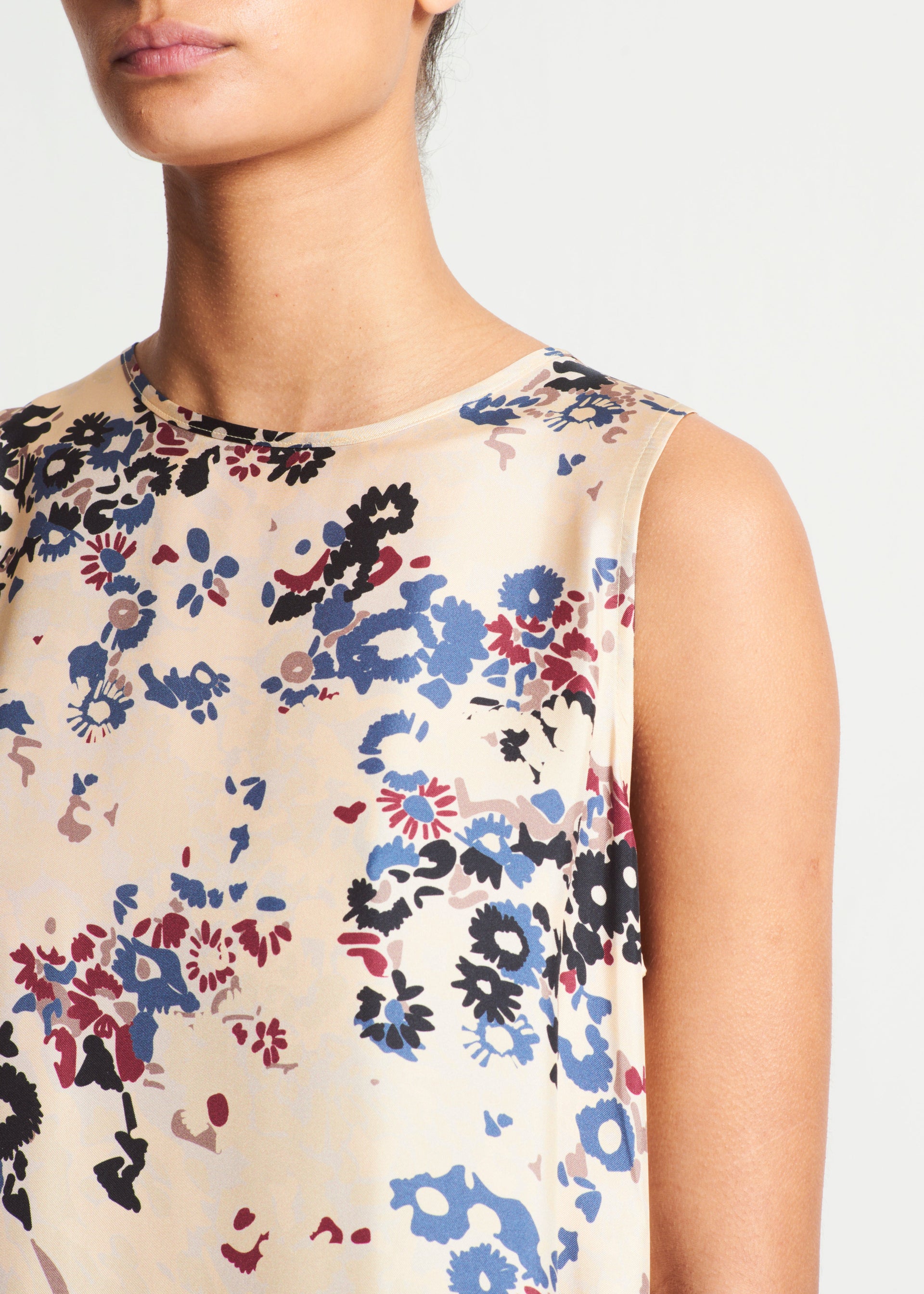 Rhea Winter Flower Cream Silk Twill Dress