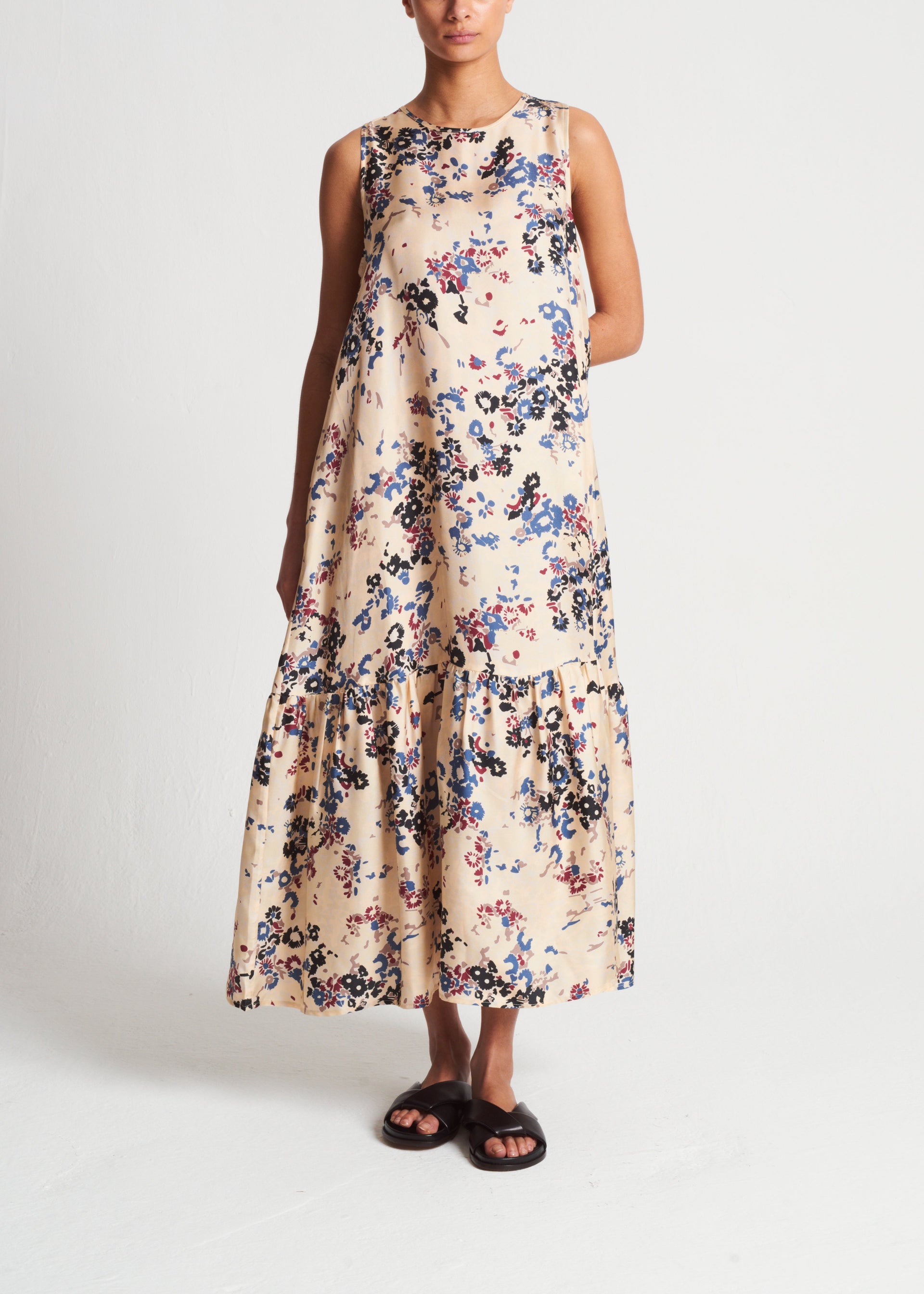 Rhea Winter Flower Cream Silk Twill Dress