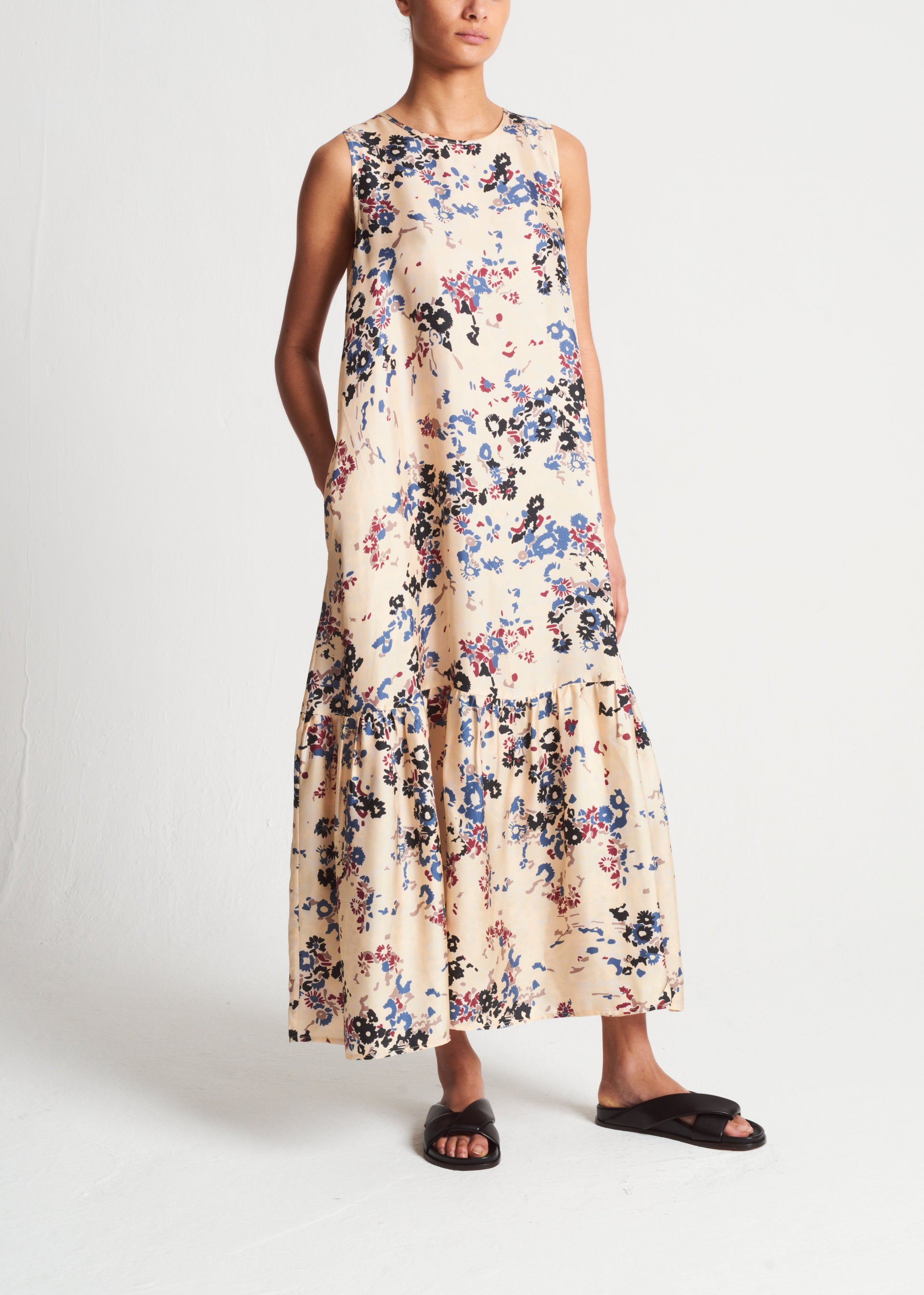 Rhea Winter Flower Cream Silk Twill Dress