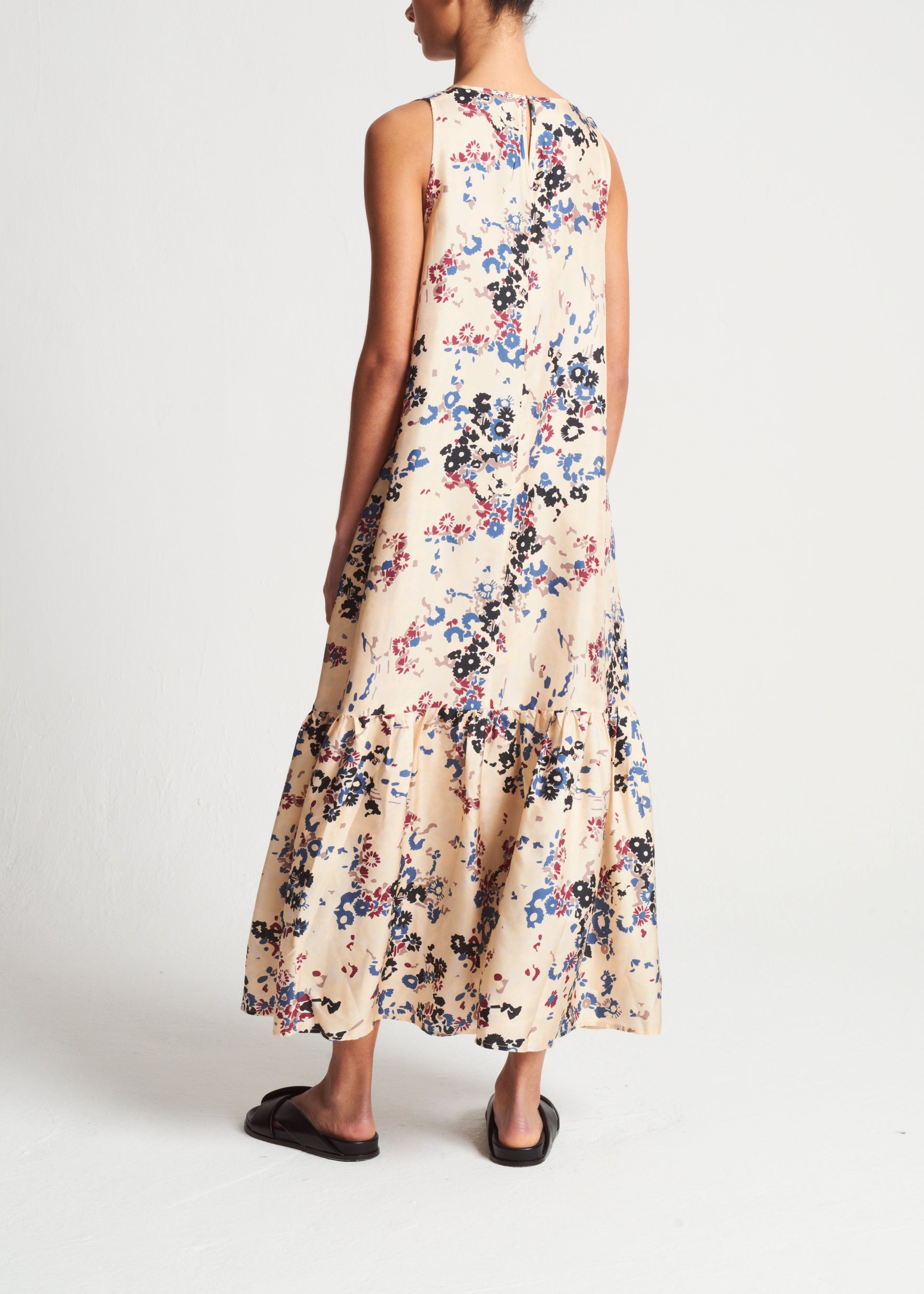 Rhea Winter Flower Cream Silk Twill Dress