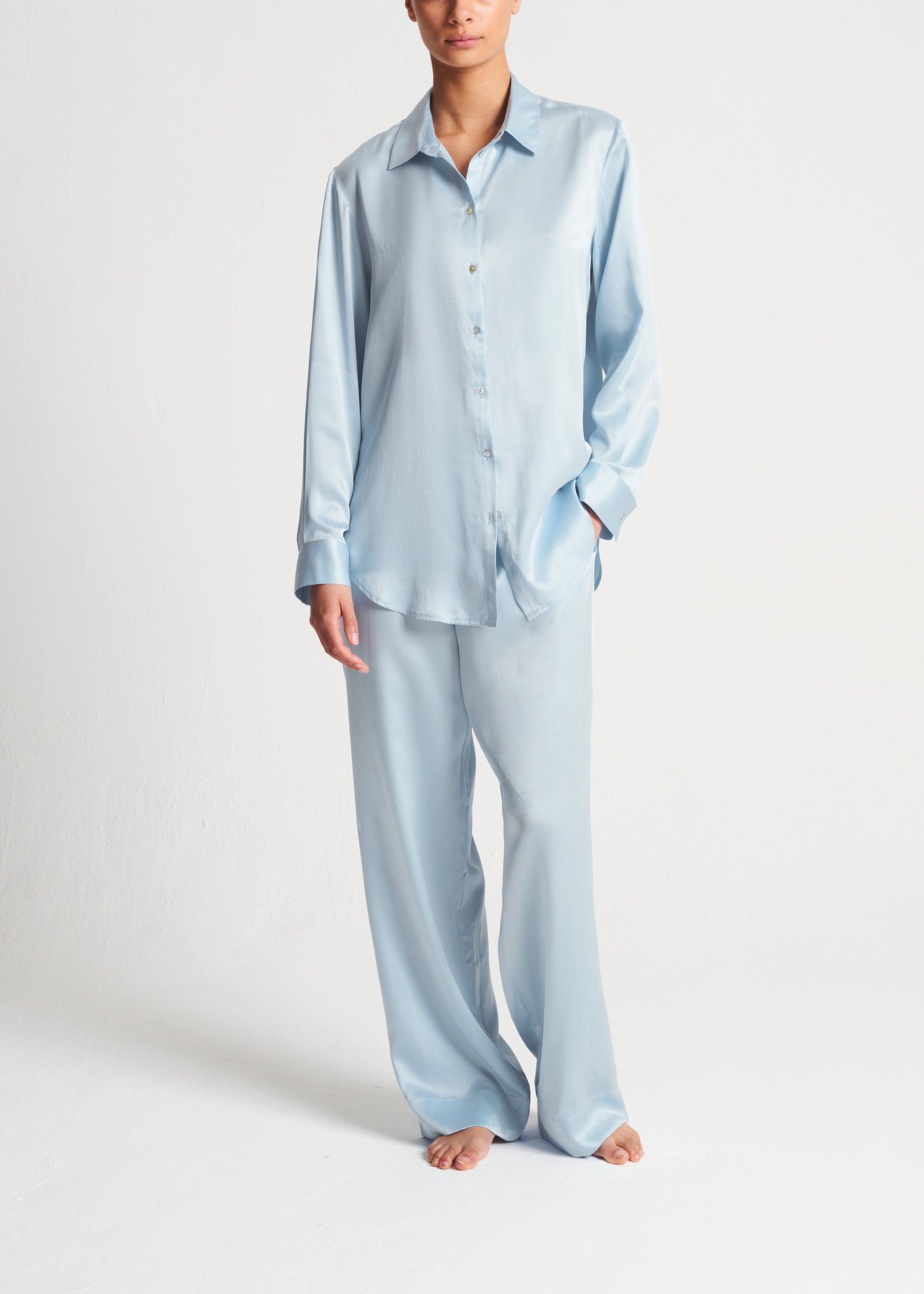 London Sky Blue Silk Charmeuse Pyjama Top