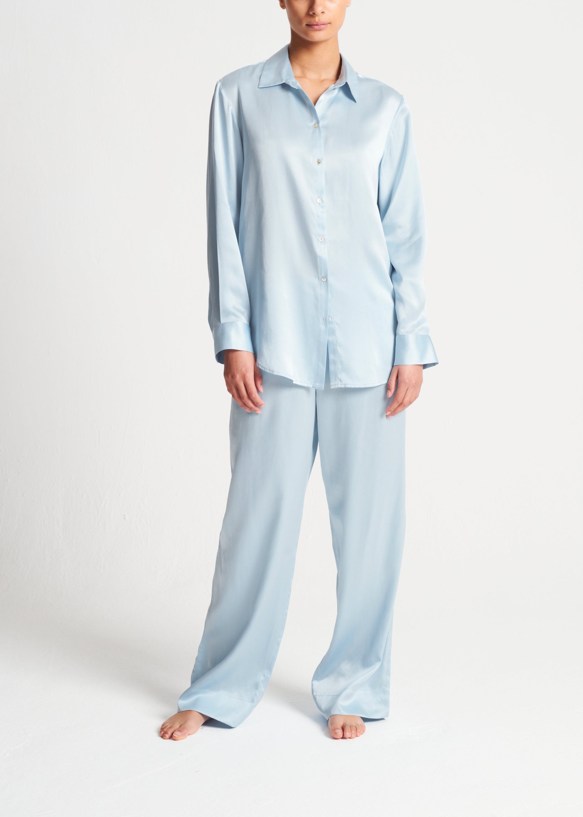 London Pyjama Bottom Sky Blue Silk Charmeuse