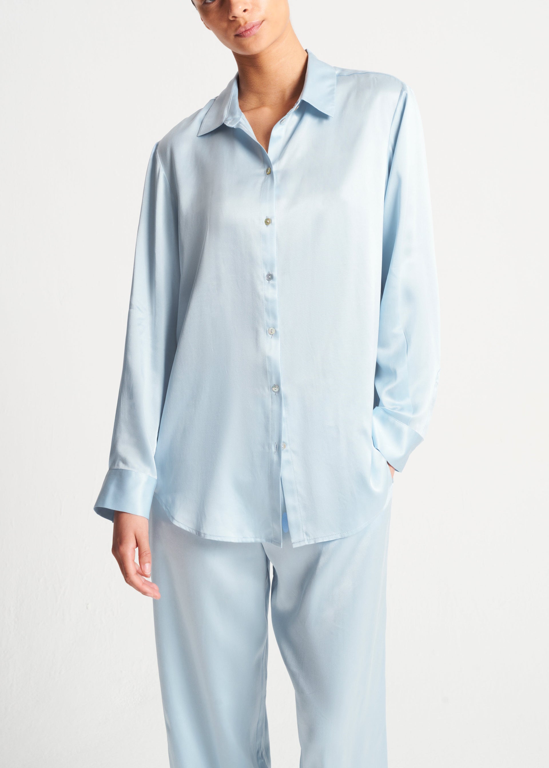 London Sky Blue Silk Charmeuse Pyjama Top