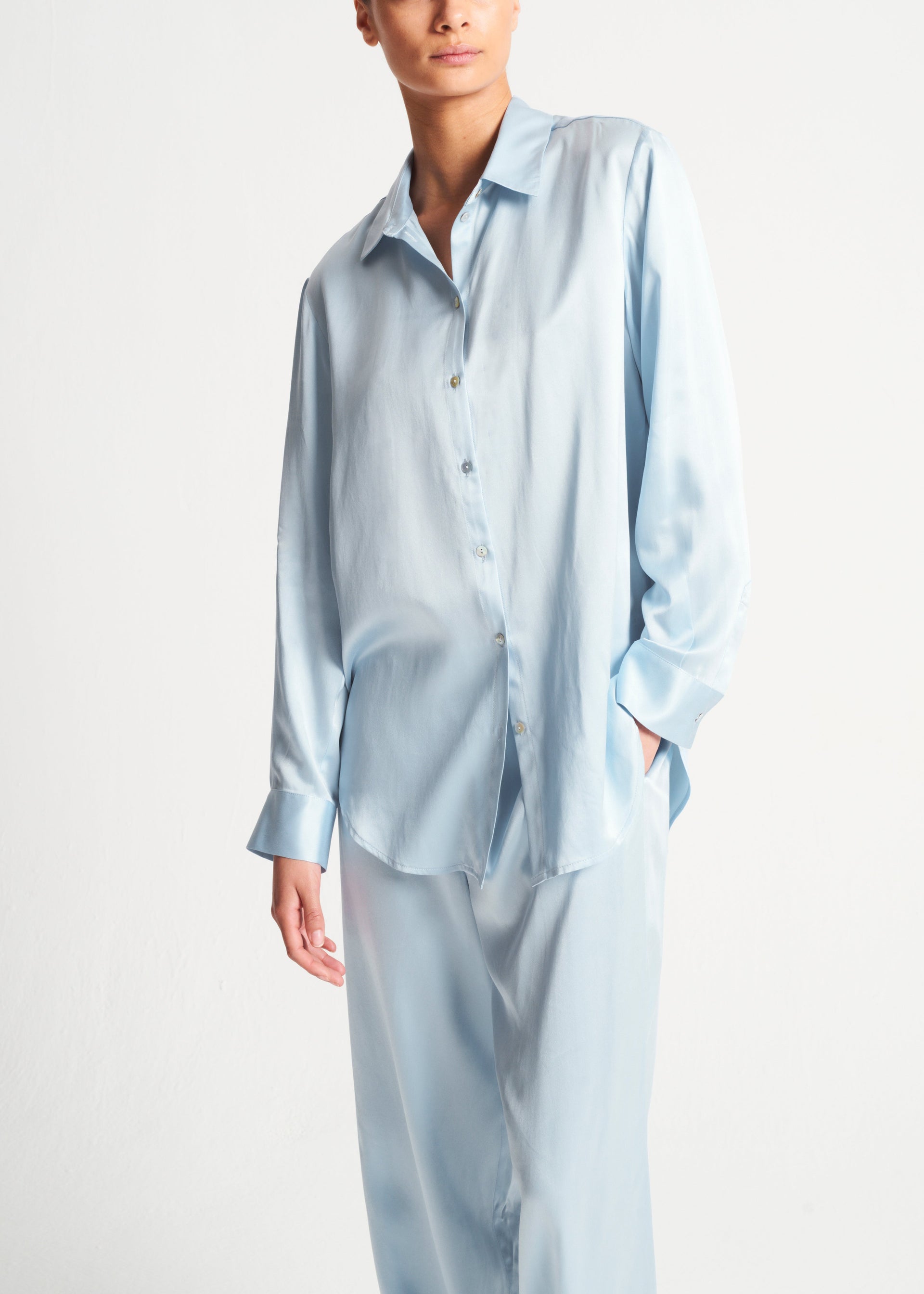 London Sky Blue Silk Charmeuse Pyjama Top