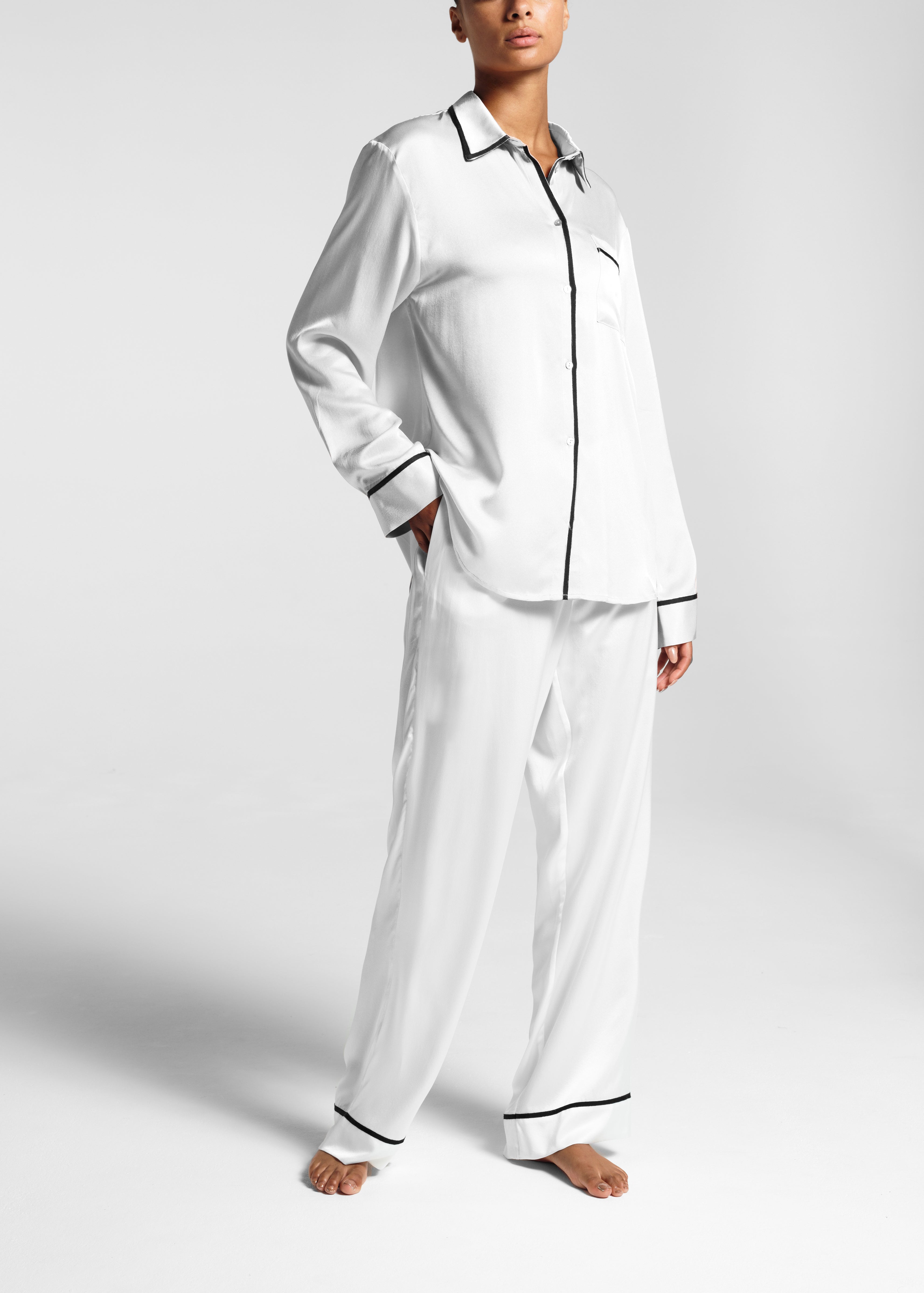 London Shirt White Ribbon Piped Silk