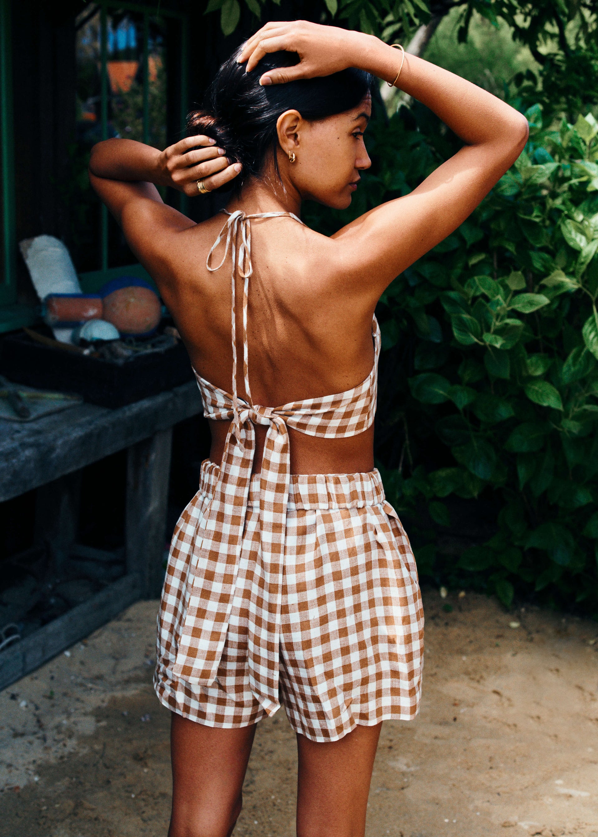 Zurich Short Brown Check Linen