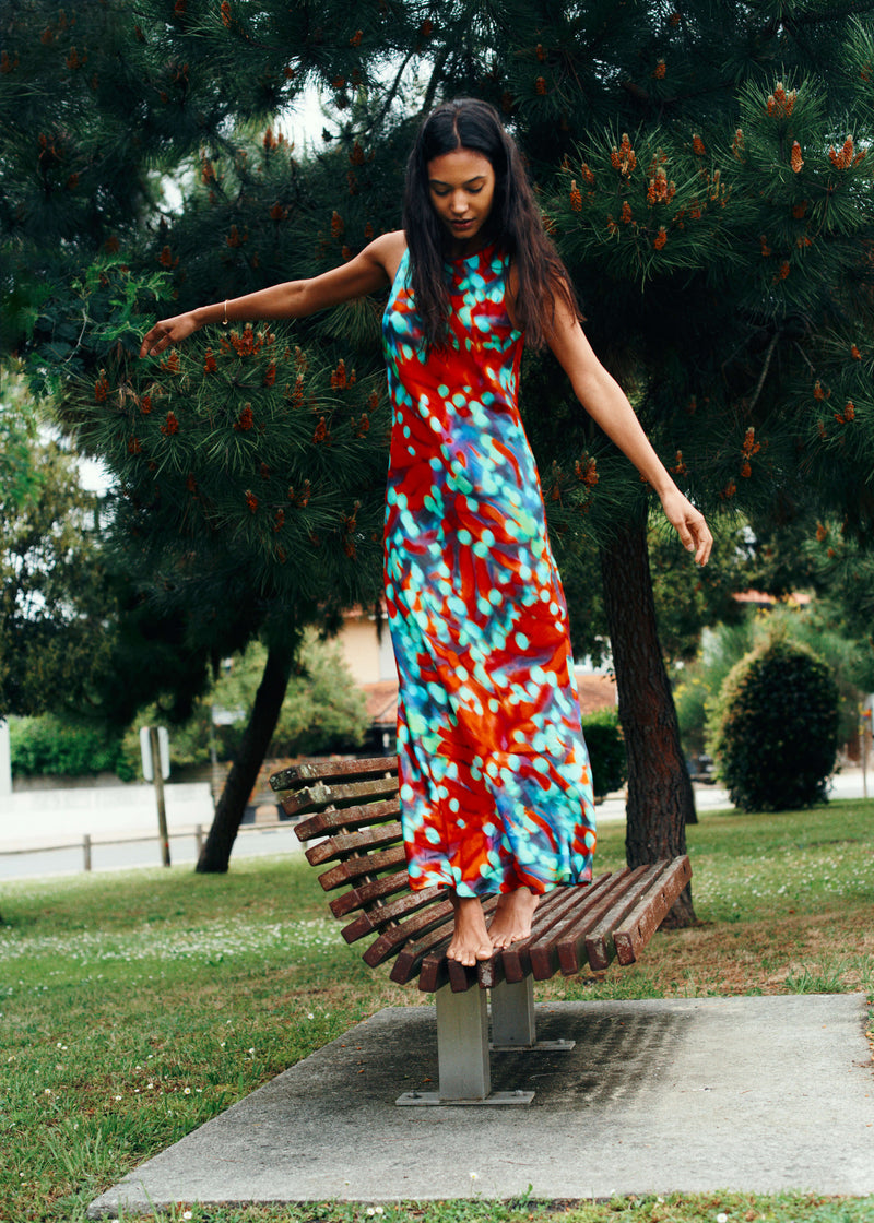 Valencia Dress Wobble Print Silk Twill