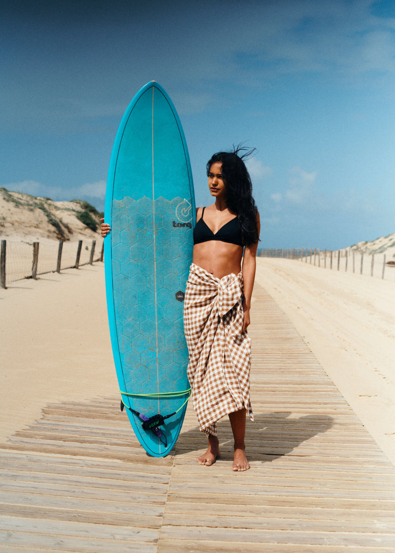 Brown Beach Wrap Check Linen