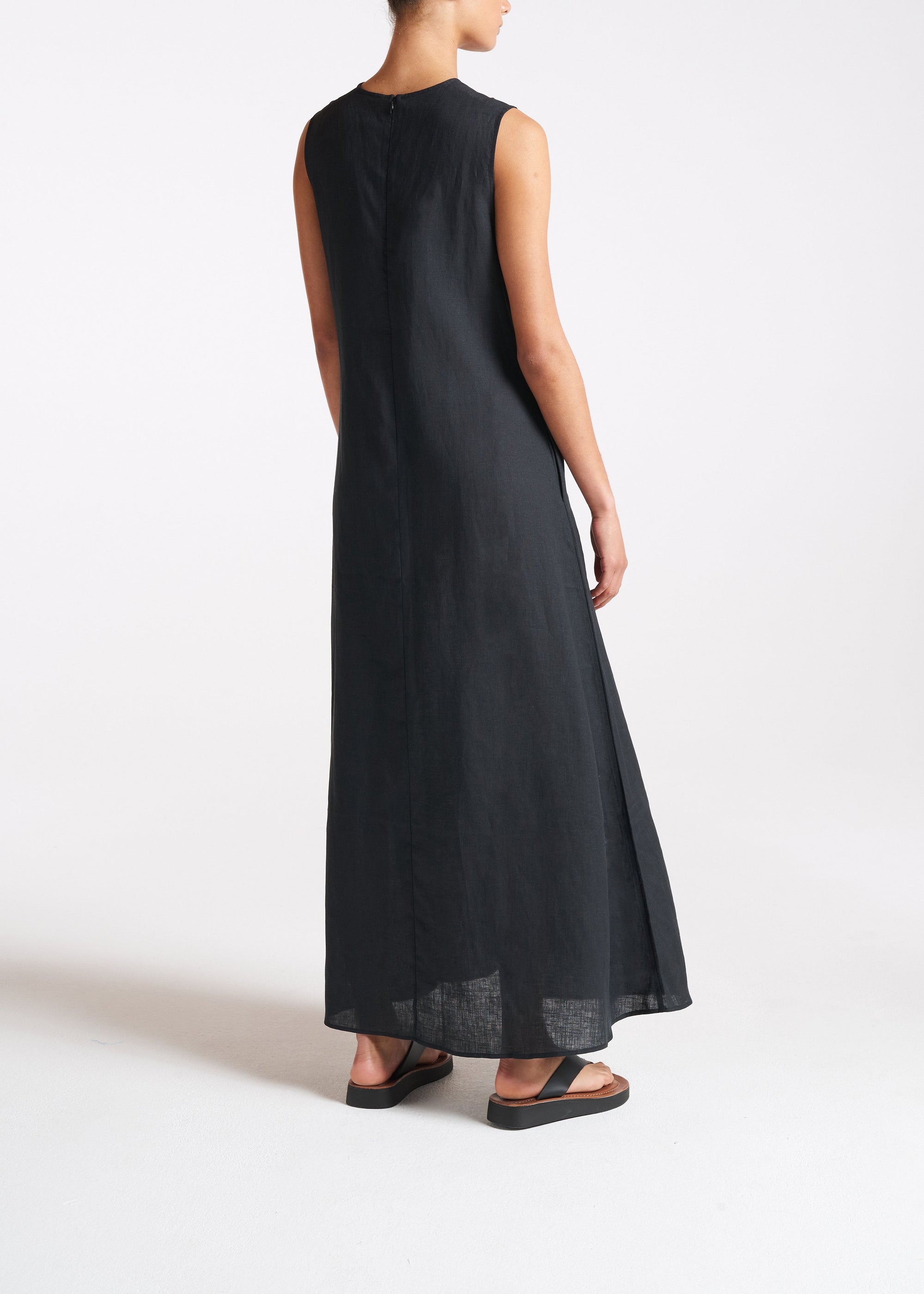Oversize black linen maxi dress long holiday causal dress main image 0