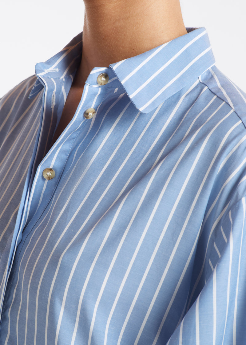 Allegra Blue & White Stripe Cotton Silk Shirt Dress