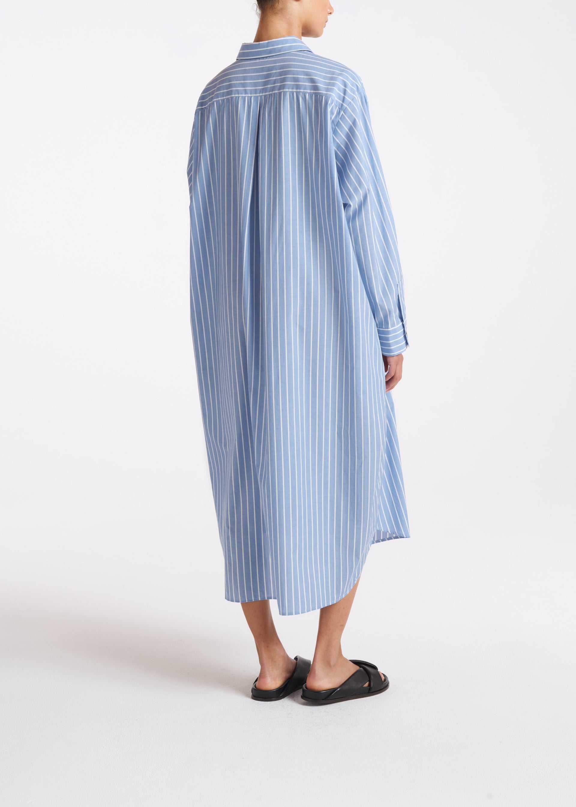 Allegra Blue & White Stripe Cotton Silk Shirt Dress