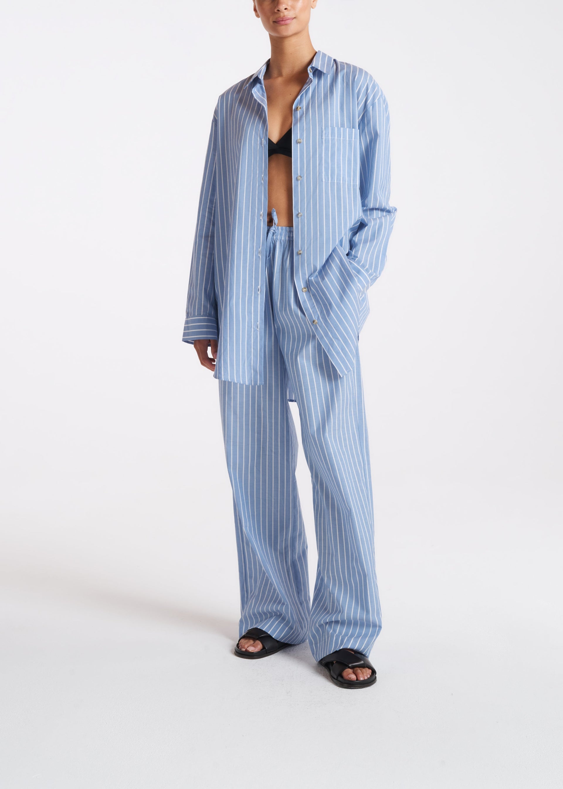 Aurelia Blue & White Stripe Cotton Silk Trouser