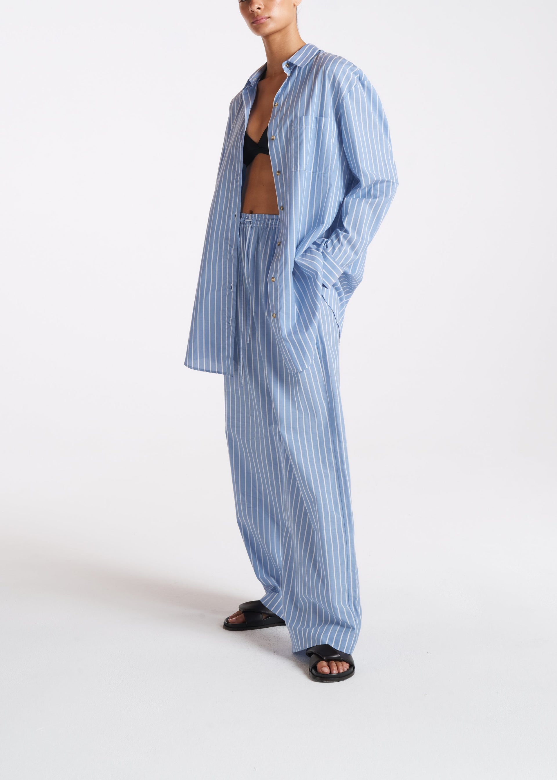 Aurelia Blue & White Stripe Cotton Silk Trouser