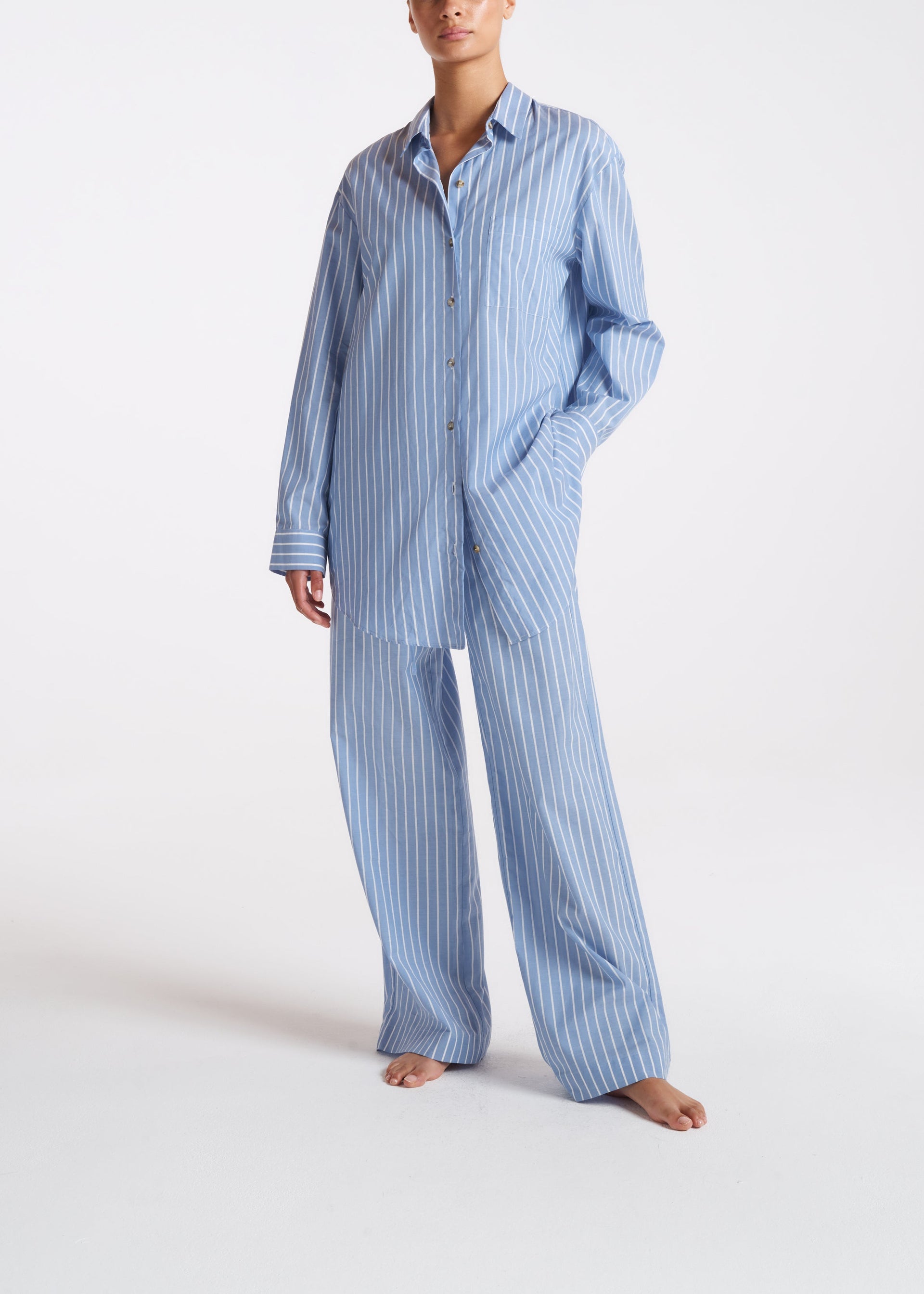 Aurelia Blue & White Stripe Cotton Silk Trouser